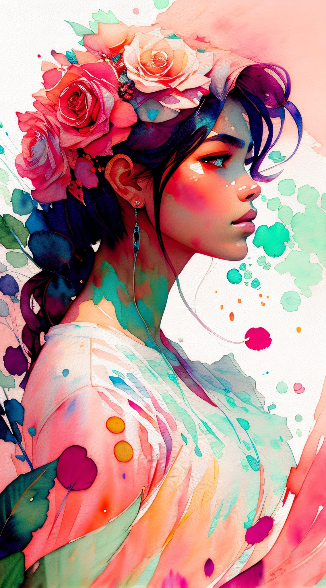 wtrcolor style, (rose) digital art, official art, blown by the wind, masterpiece, beautiful, ((watercolor)), paint splatter, intricate detail. Great detail, [dripping:0.7], Trending on Artstation, Rachel Walker