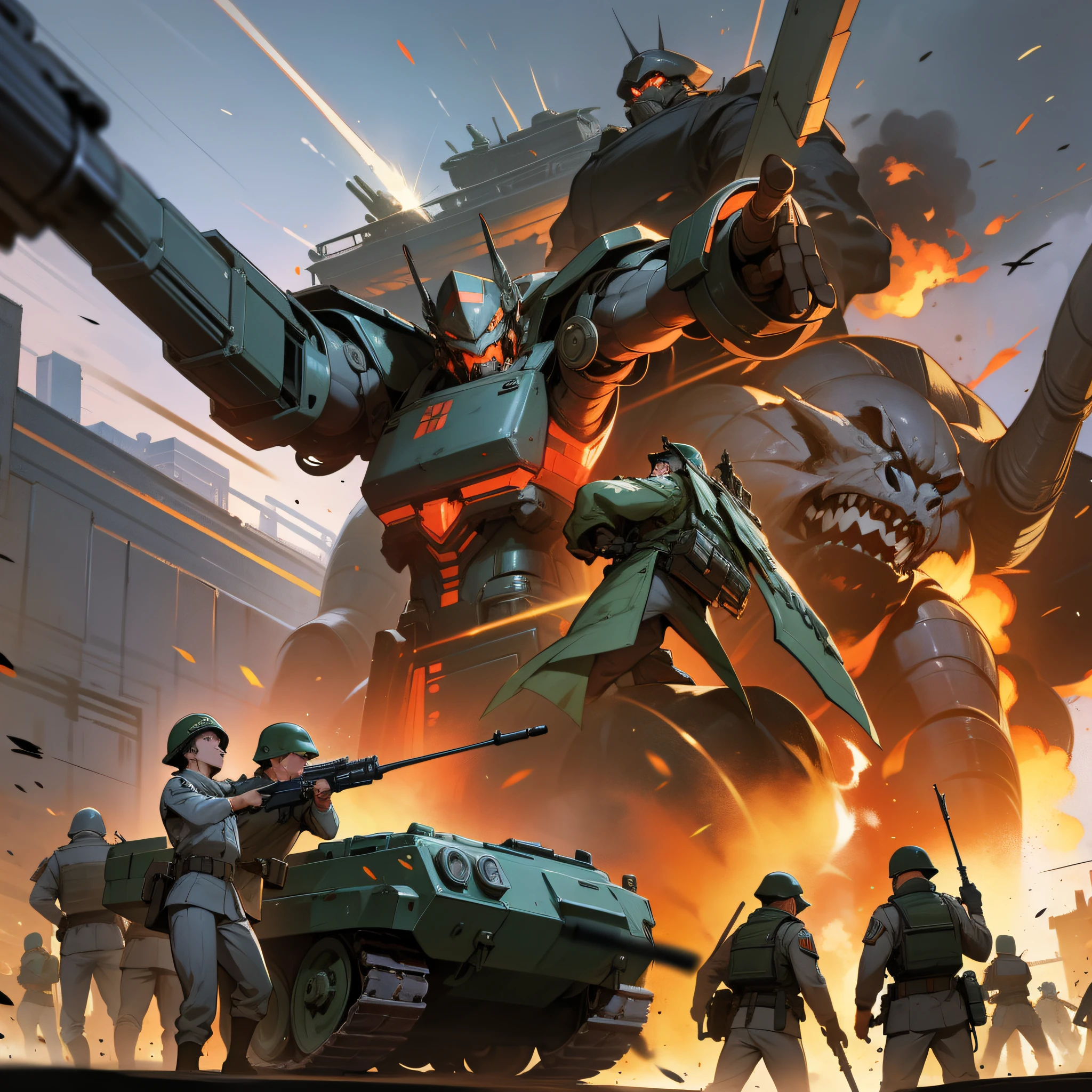 Soldiers, confrontations, wars, tanks, missiles, monsters