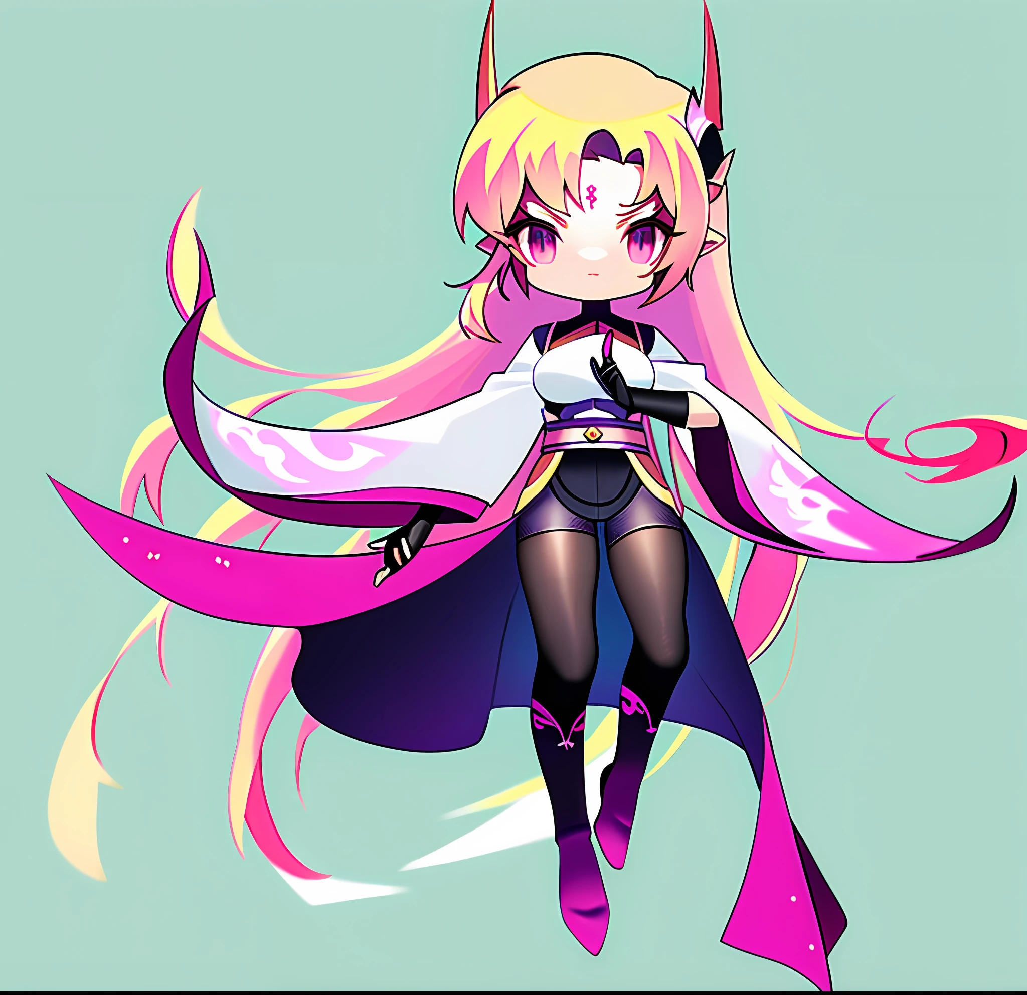 Anime girl with long pink hair and purple cape, star guardian inspiration, zodiac girl knight, fantasy style anime, anime goddess, seductive elf princess knight, chibi monster girl, pink double tail hair and cyan eyes, chibi, humanoid pink female squid girl, she has elf ears and golden eyes, very beautiful anime cat girl, elf princess knight, dragon girl, vertical pupil, blind box toy style