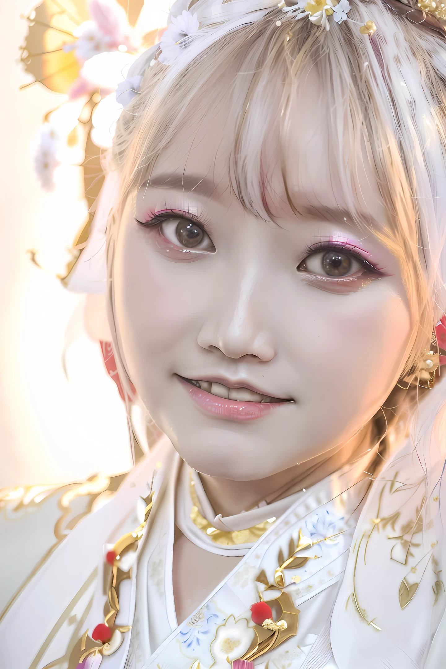 there is a woman with a flower in her hair posing for a picture, palace ， a girl in hanfu, hanfu, chinese girl, traditional chinese, traditional beauty, chinese style, headshot profile picture, white hanfu, chinese woman, portait photo profile picture, wearing ancient chinese clothes, traditional chinese clothing, young cute wan asian face, beautiful japanese girls face