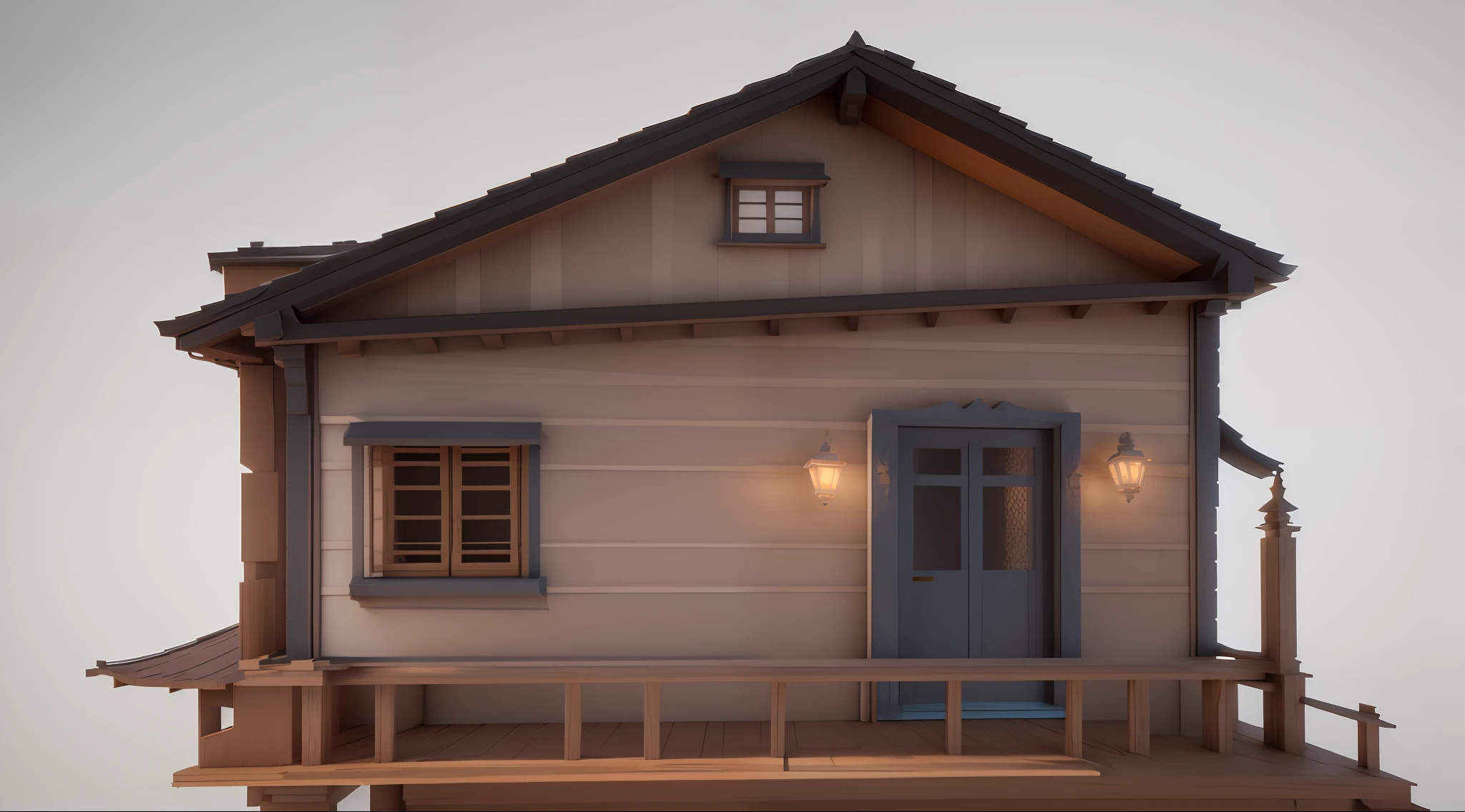there is a small house with a roof and a balcony, stylized pbr, high detail render, very detailed render, 3 d render stylized, fully detailed render, highly detailed render, highly detailed texture render, detail render, stylized 3d render, wooden house, super detailed render, stylized as a 3d render, heavily stylized, detailed render