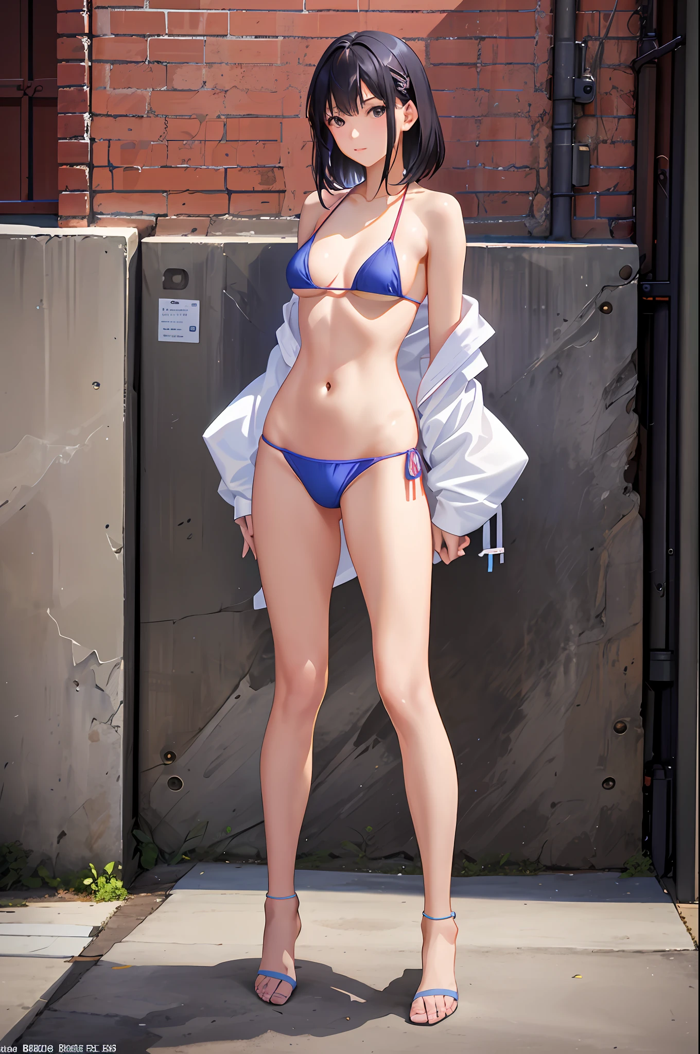 Ala Fed woman in bikini posing in front of brick wall, young skinny gravure idol, Japan model, young cute gravure idol, slim girl model photo, young sensual gravure idol, bikini, outfit: bikini, swimsuit, beautiful attractive teen, 2 4 female model, gorgeous bikini model, cute bikini, Yasumoto Oka, sexy