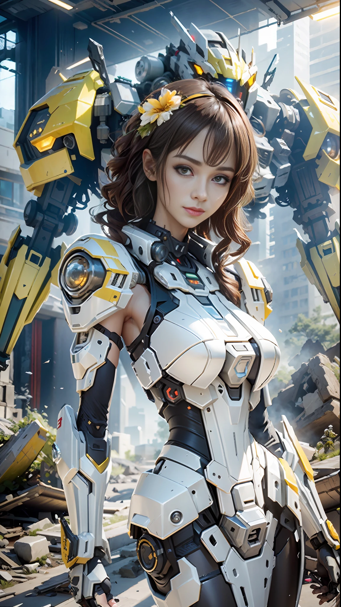 ((Best quality)), ((masterpiece)), (highly detailed:1.3), 3D,Shitu-mecha, beautiful cyberpunk women with her mecha in the ruins of city from a forgoten war, ancient technology,HDR (High Dynamic Range),Ray Tracing,NVIDIA RTX,Super-Resolution,Unreal 5,Subsurface scattering,PBR Texturing,Post-processing,Anisotropic Filtering,Depth-of-field,Maximum clarity and sharpness,Multi-layered textures,Albedo and Specular maps,Surface shading,Accurate simulation of light-material interaction,Perfect proportions,Octane Render,Two-tone lighting,Low ISO,White balance,Rule of thirds,Wide aperature,8K RAW,Efficient Sub-Pixel,sub-pixel convolution,luminescent particles,light scattering,Tyndall effect