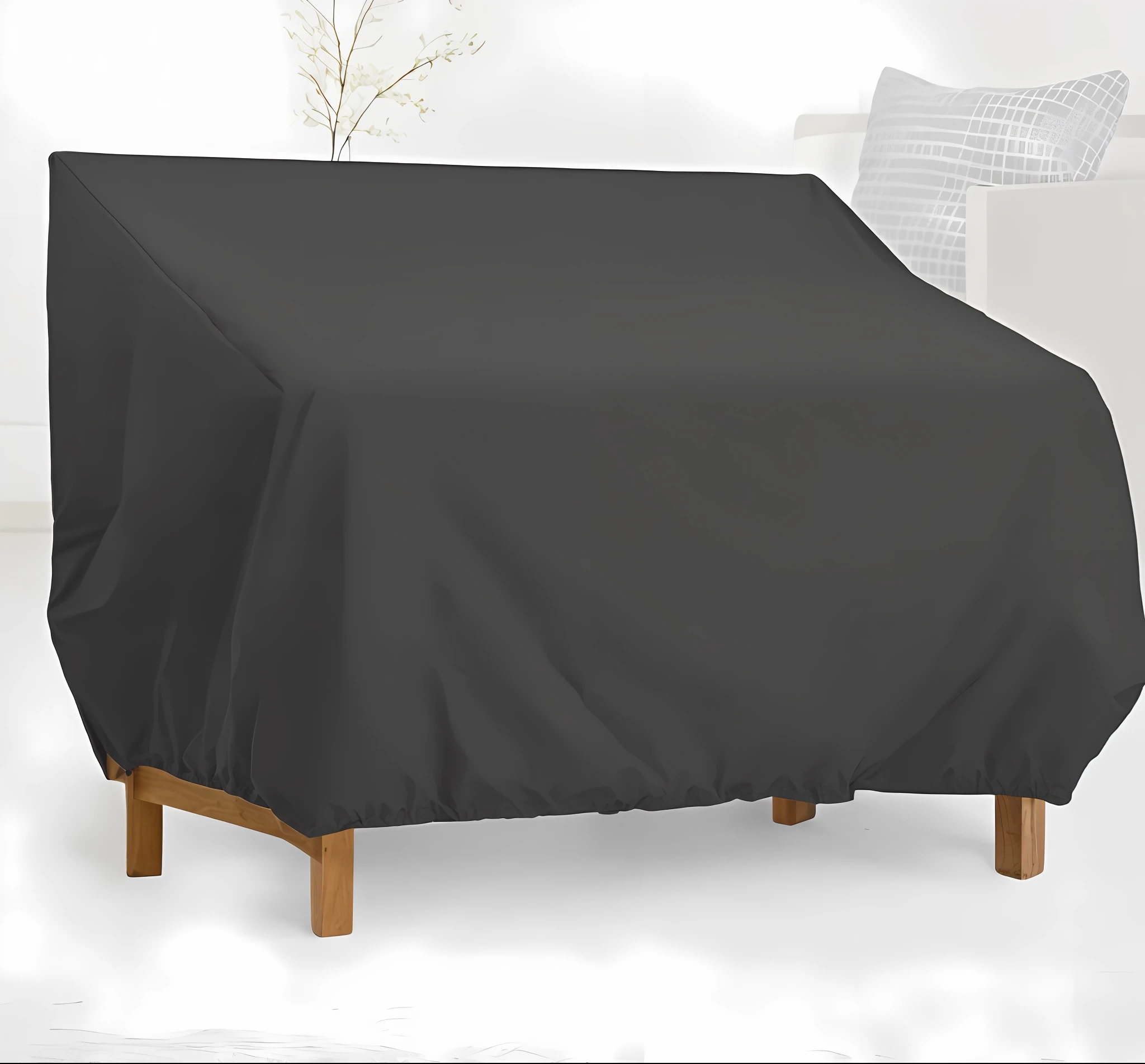 a close up of a black cover on a chair in a room, fully covered, product photo, rectangular, portrait shot, covered, outdoor, oversized, 3 - piece, black, chest coverd, graphite, powerful detail, thumbnail, large portrait, indoor, against dark background, closeup photograph, with lots of details, overhead shot, very high detail, packshot