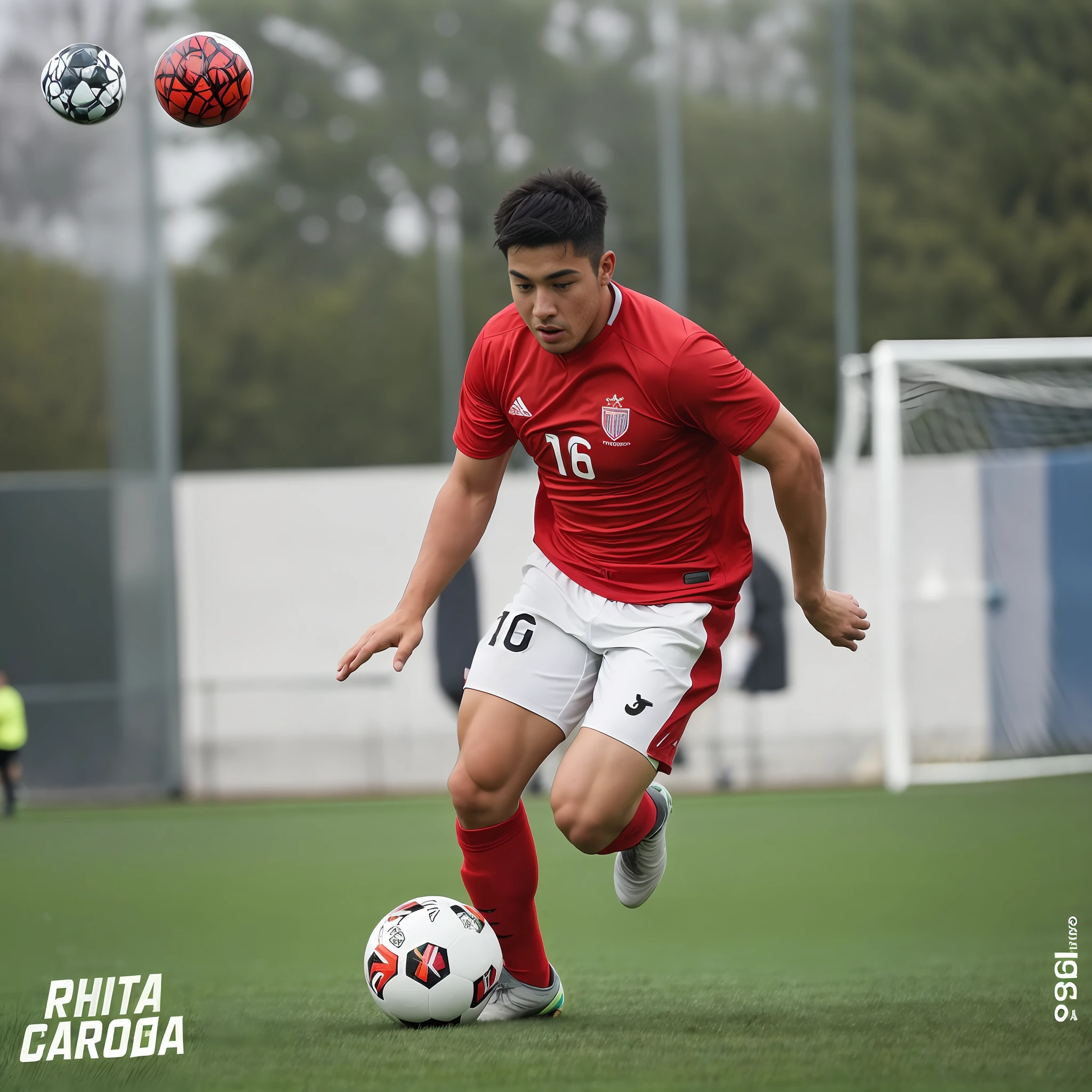 (a man playing soccer:1.2), on the field, captured on (canon eos r 6:1.1),(iphone:0.9), dynamic shot, sports photography, Instagram quality, action shot.