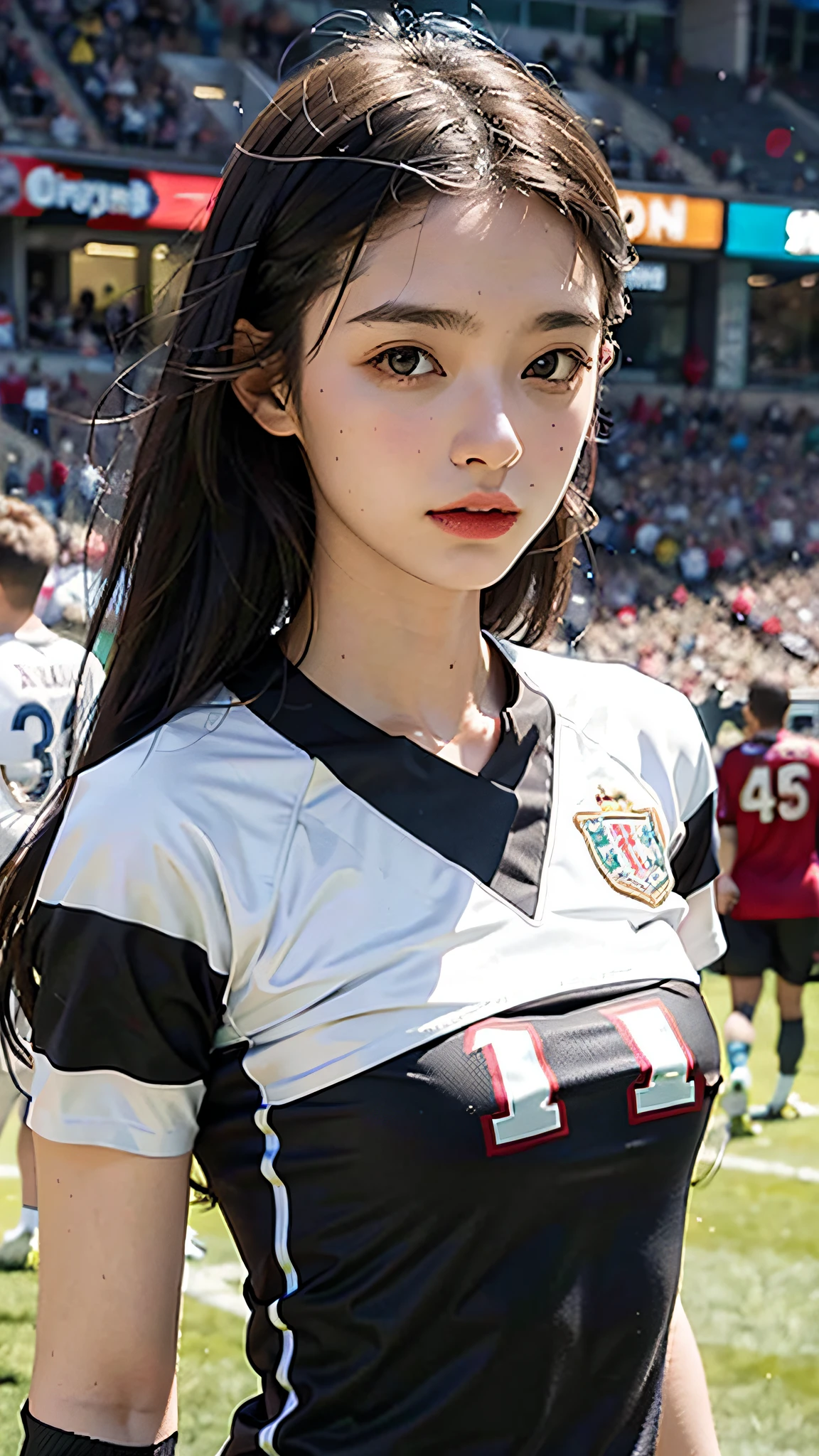 Woman in football jersey
