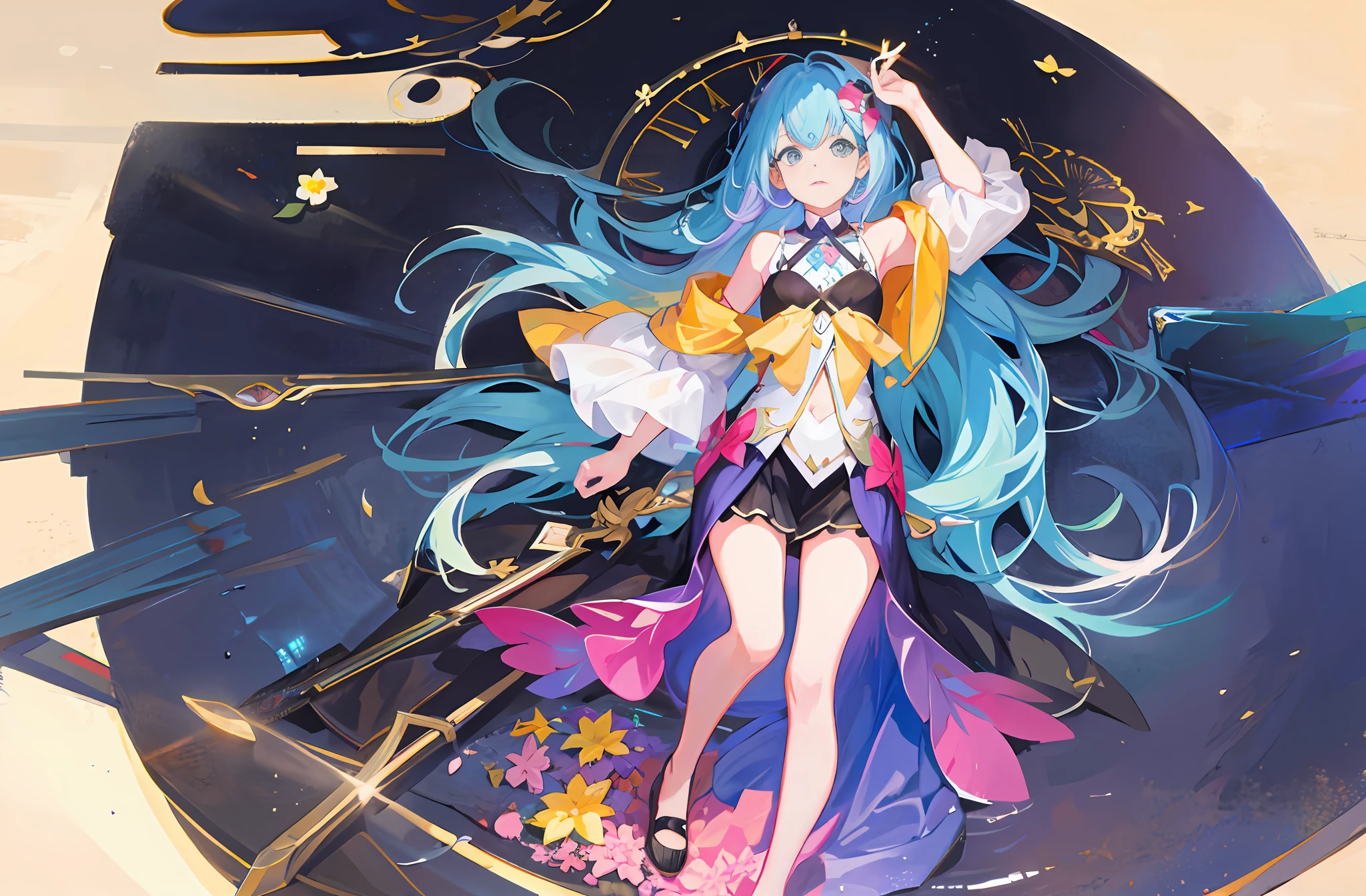 1girl,cetus,magic power,colorful hair,enchantment, (full body:1.5),lying on the flower sea