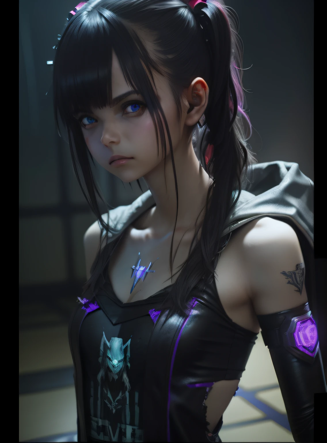 evil retribuition alice, chaotic, Cyber Fairy Grunge, oil painting, 1girl, ***********, flat chest, textured, Motion blur, tiles, black colors, Medicalcore, laser lighting, Ultra-realistic, highly detailed, PBR materials, Unity engine, volumetric lighting, 8k