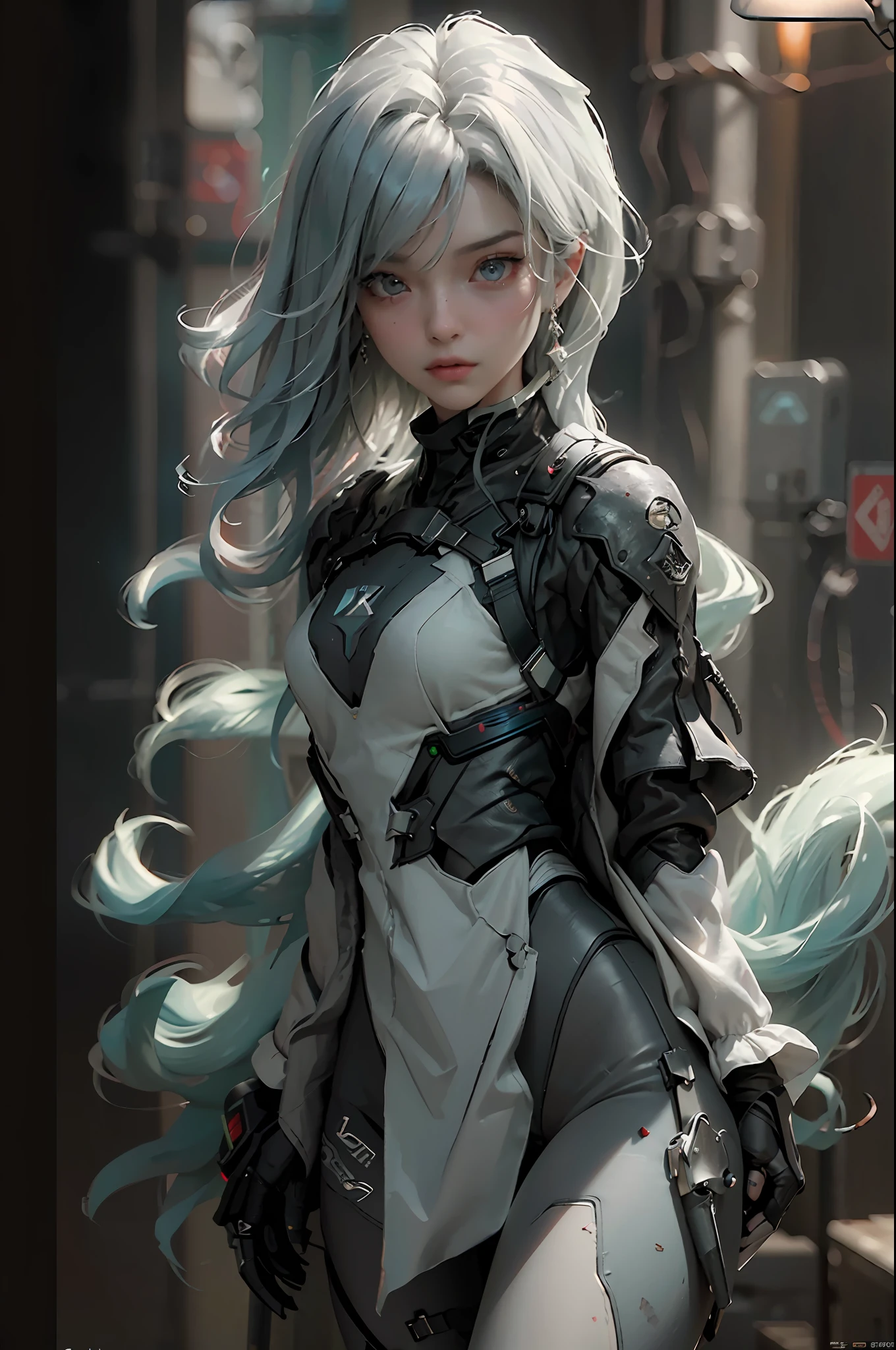 ((Best Quality)), ((Masterpiece)), (Detail: 1.4), 3D, (Face Up)), Perfect Face, ((Face Close-up)), Perfect Fingers, Perfect Figure, A Beautiful Cyberpunk Female Image Facing Square, (Standing), Action Pose, ((High Detail Skin, Visible Pores)), (Small Chest: 1.3), (Firearms), HDR (High Dynamic Range), Ray Tracing, NVIDIA RTX, Super-Resolution, Unreal 5, Subsurface Scattering, PBR Textures, Post Processing, Anisotropy Filtering, Depth of Field, Maximum Clarity and Sharpness, Multi-layer Textures, Albedo and Highlight Mapping, Surface Shading, Accurate Simulation of Light-Material Interactions, Perfect Proportions, Octane Render, Two-Color Light, Large Aperture, Low ISO, White Balance, Rule of Thirds, 8K RAW,