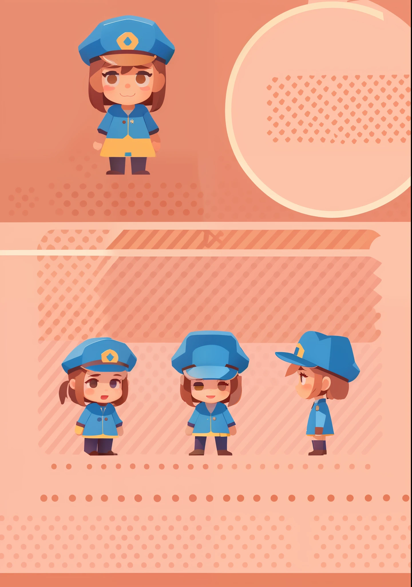 a close up of a cartoon character with a hat and uniform, female explorer mini cute girl, high quality character design, animation character, full body character, full body character design, character is standing, professional character design, game character design, full body single character, 2 d illustration, 2d illustration, cute character, female protagonist 👀 :8, blue uniform