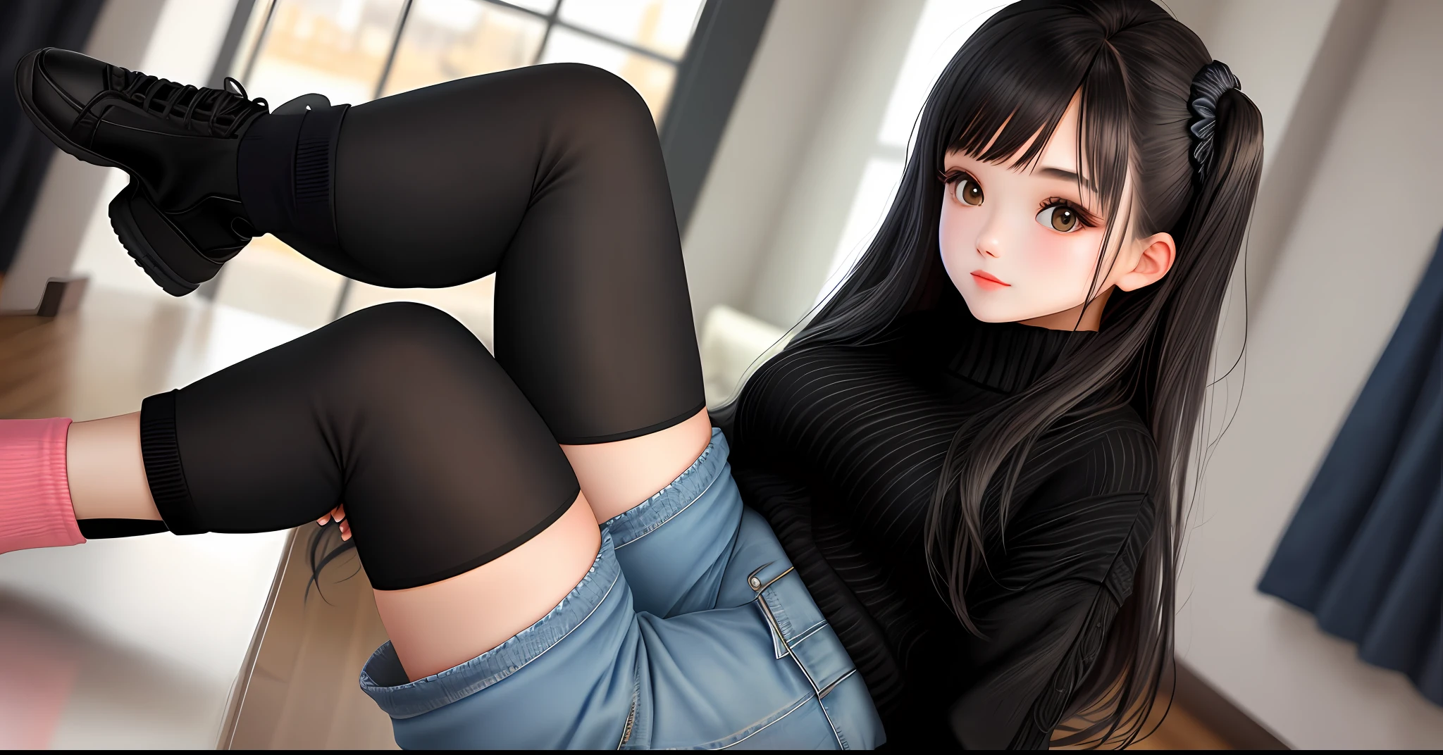 Black Tights Denim Shorts Cute Beauty Black Sweater Best Quality
