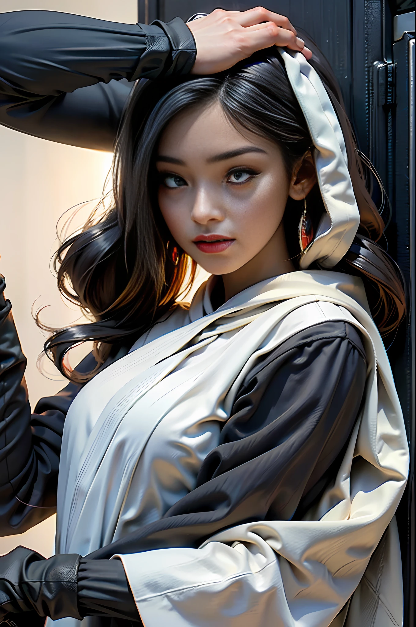 RAW,2people,1girl and 1boy, (A charming 18 year old Chinese girl and boy: 1.5), (no mask, face: 2), handsome, Spider-Man classic pose, shooting spider silk, masterpiece, super fine photo, best quality, super high resolution, photorealistic photorealism, sunny handsome, full body portrait, delicate face, vibrant eyes, (viewed from the side), she is wearing a futuristic steel woman Spider-Man costume, very detailed background, detailed face, detailed complex busy background, highly detailed skin, realistic skin details, visible pores, sharp focus, volumetric fog, 8k UHD, DSLR, high quality, film grain, photo realism, wheat skin,