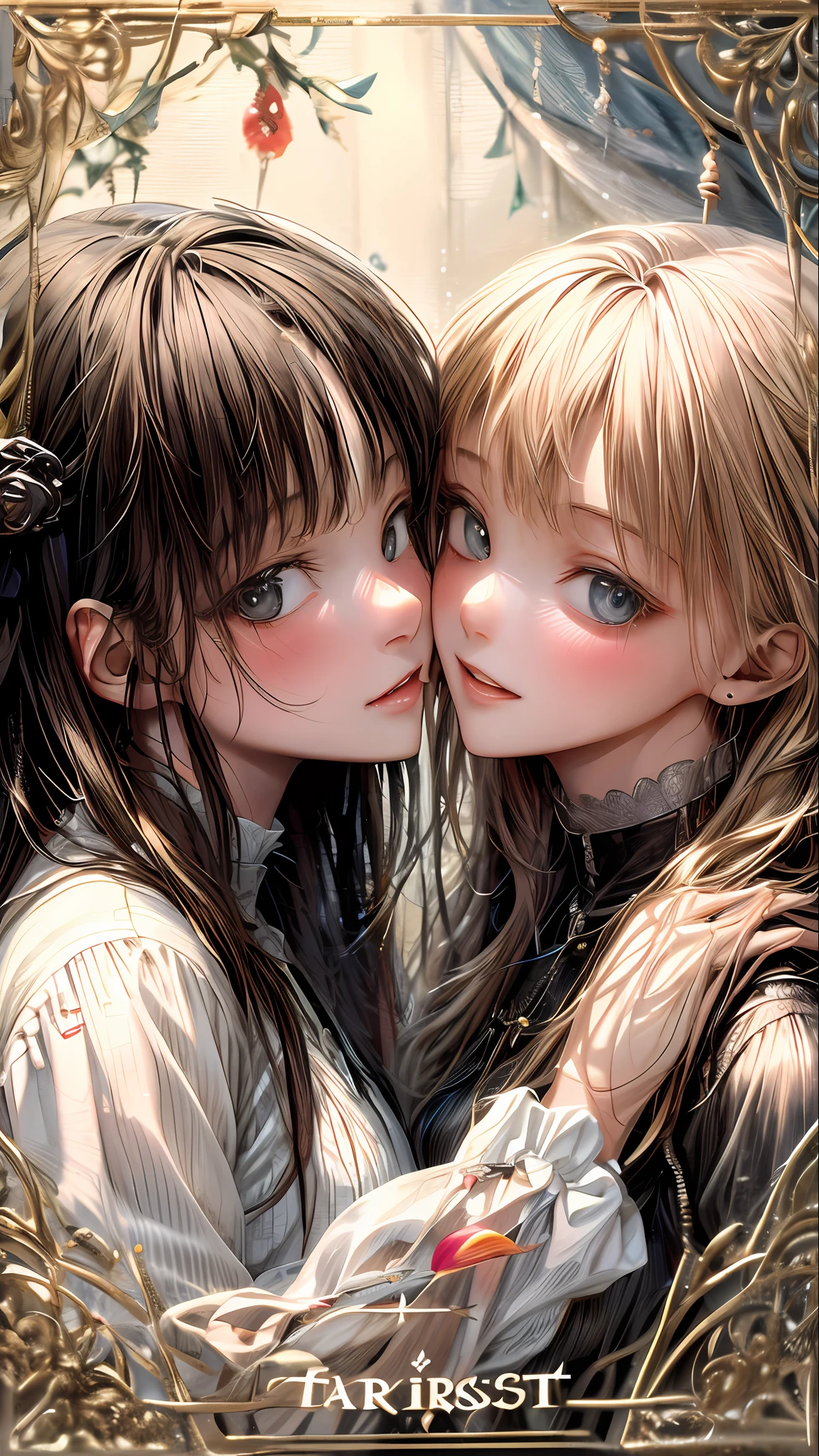 (horridtarot) , 2girls, kissing,
