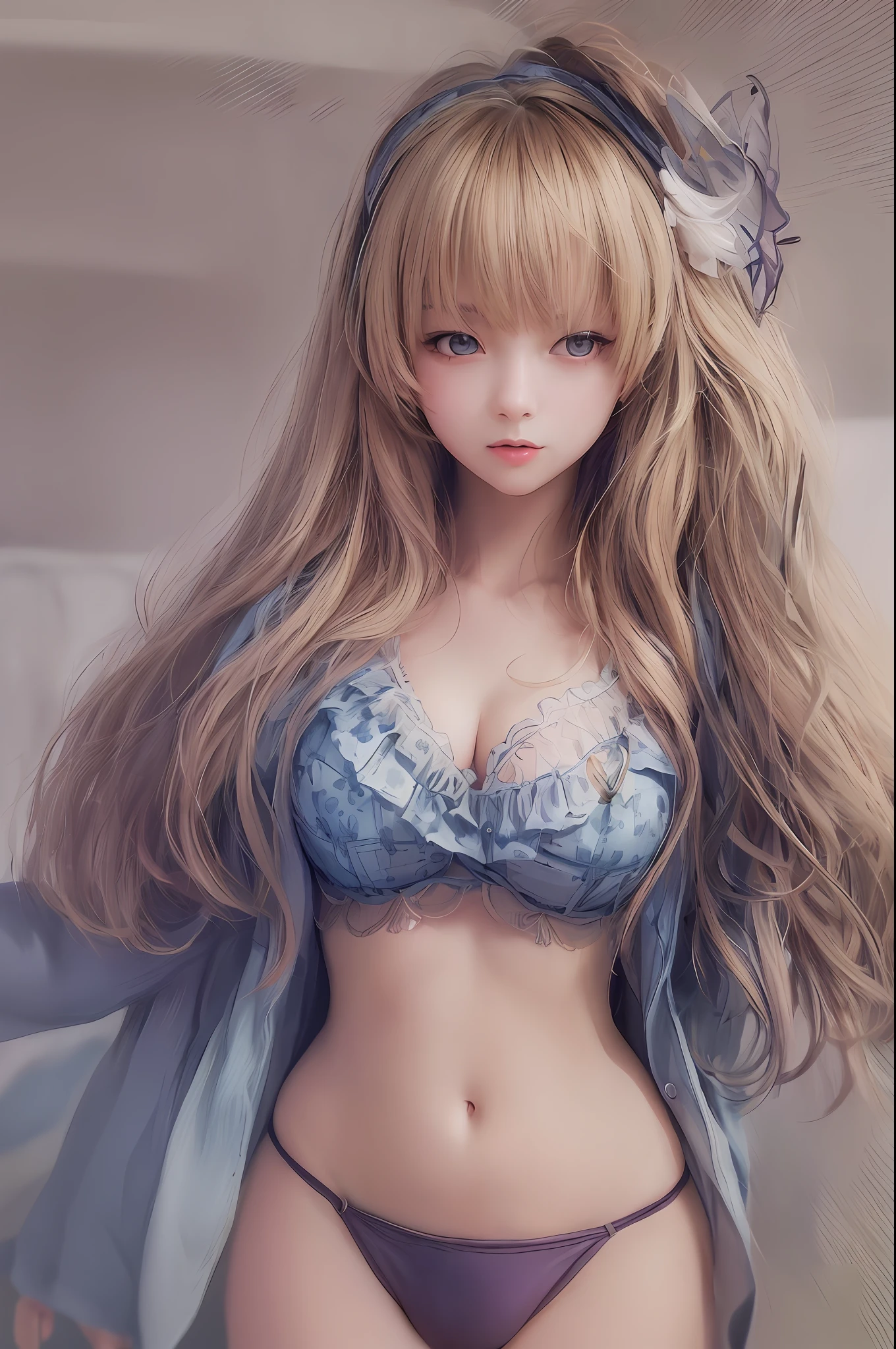 17 year old girl, in underwear, Airi Akizuki, big, masterpiece, top quality, ultra detail, illustration, flat color, depth of field,
1 girl, young, anime, standing,room, full-length, blonde, twin-tailed, show viewer, beautiful detailed face,,blue eyes, tired, easy smile, pink panties