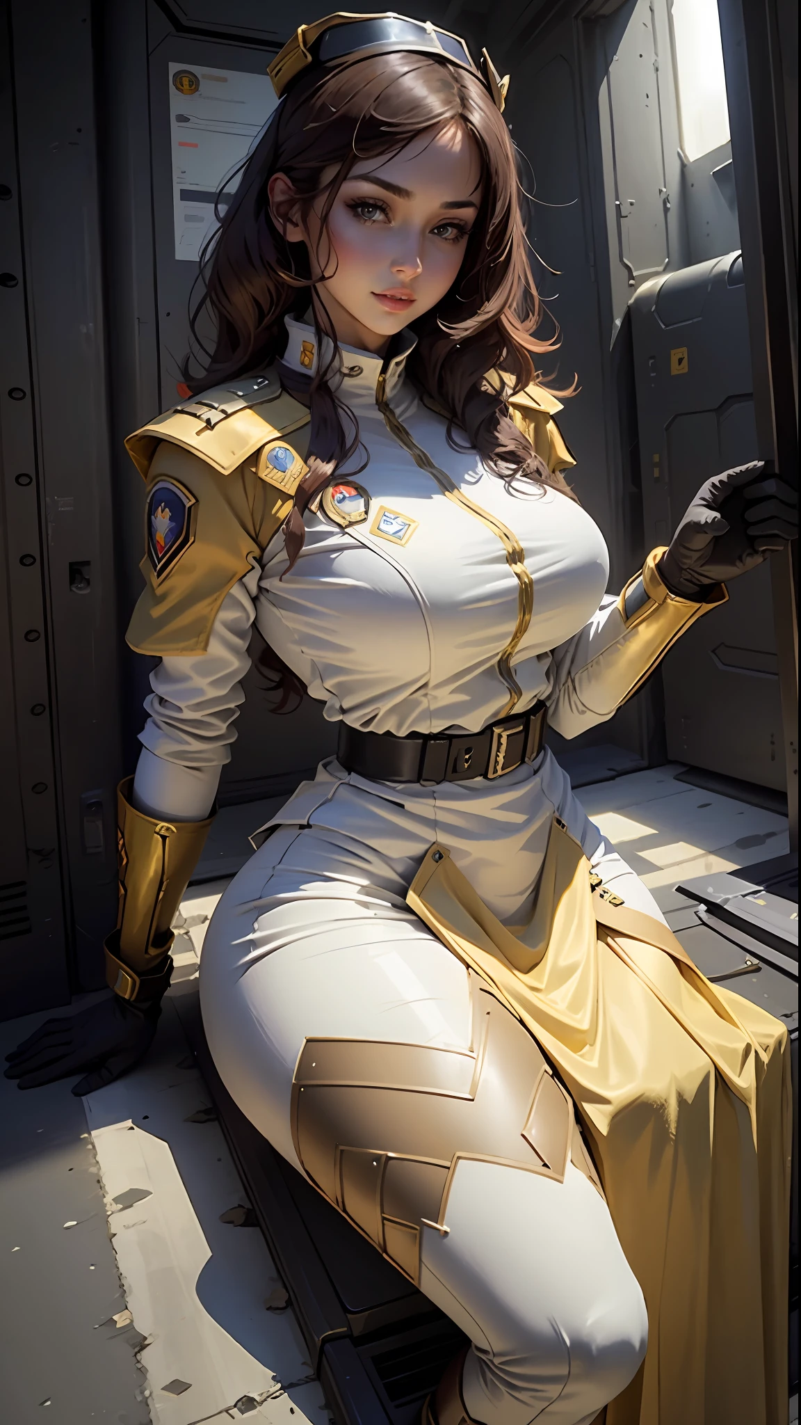 Beautiful woman with detailed defined body, role-playing using Belgian Daystar detachment troops, wearing Belgian Daystar detachment troop costume, big breasts, thin waist, plump buttocks