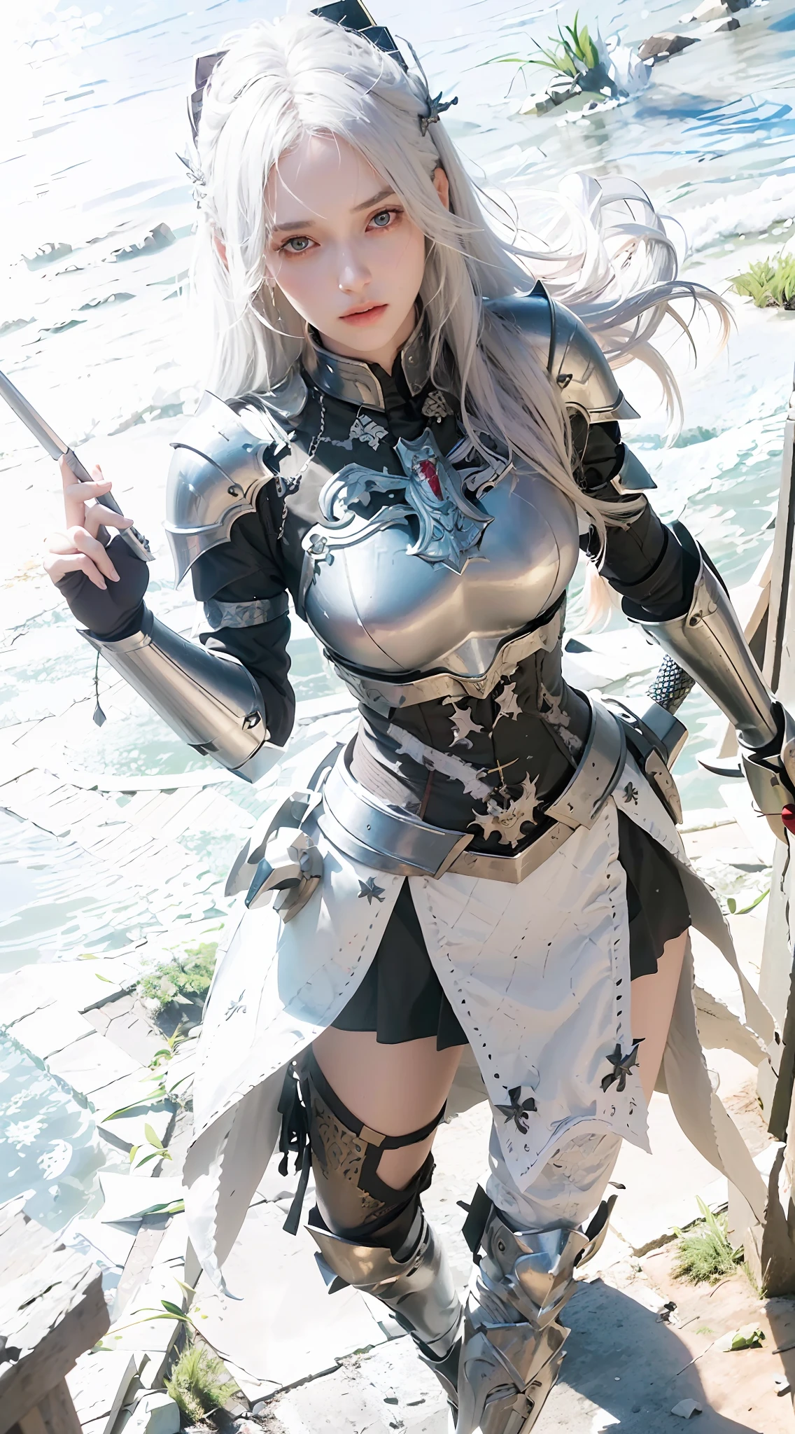 A close up of a woman in armor holding a sword - SeaArt AI