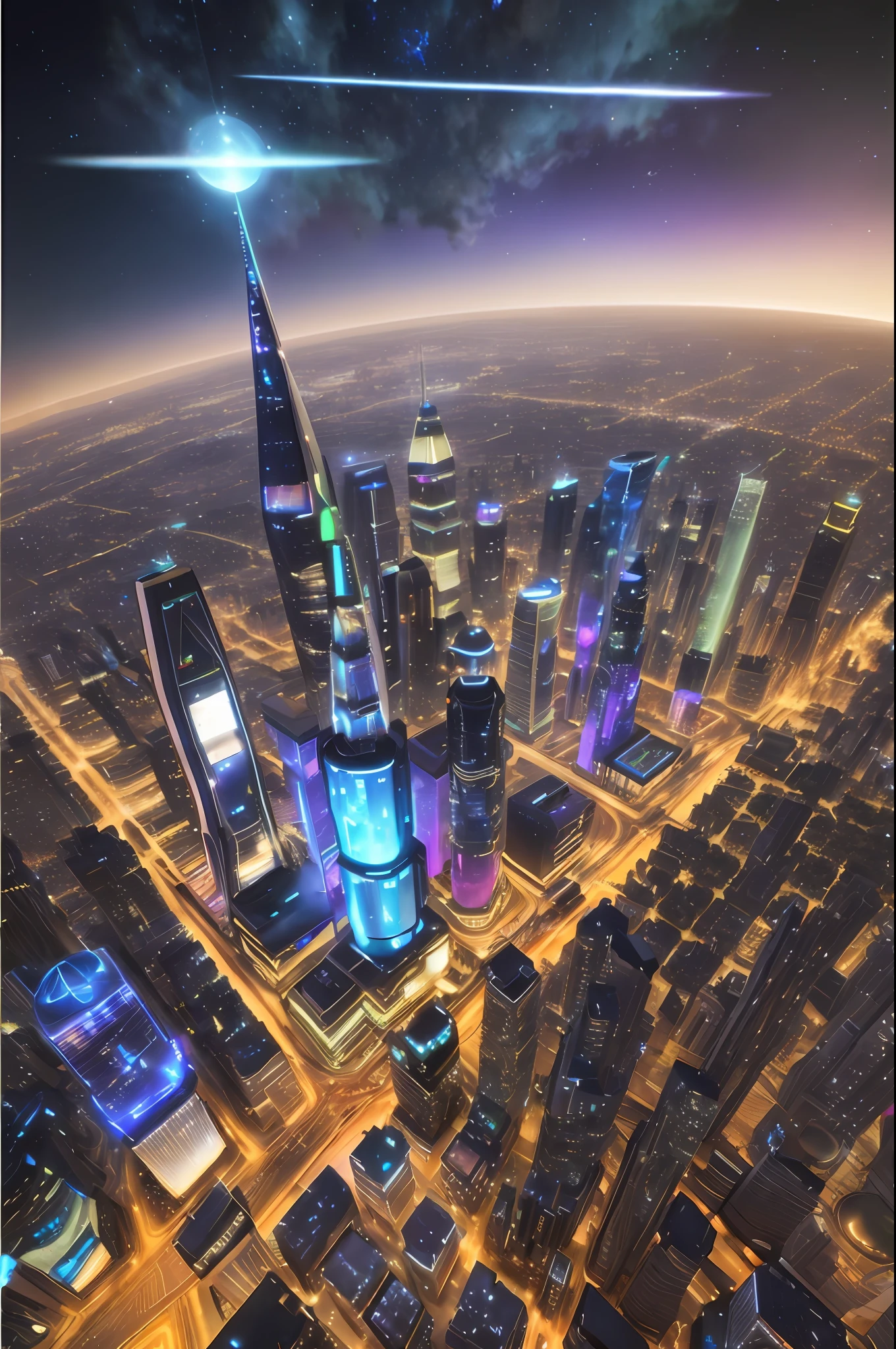 futuristic city with skyscrapers and a star in the sky, city of the future in russia, russian city of the future, otherwordly futuristic city, beautiful city of the future, russian orbit city cityscape, photo of futuristic cityscape, 3 d render beeple, beeple rendering, city of the future, hyper-futuristic city, vista of futuristic city