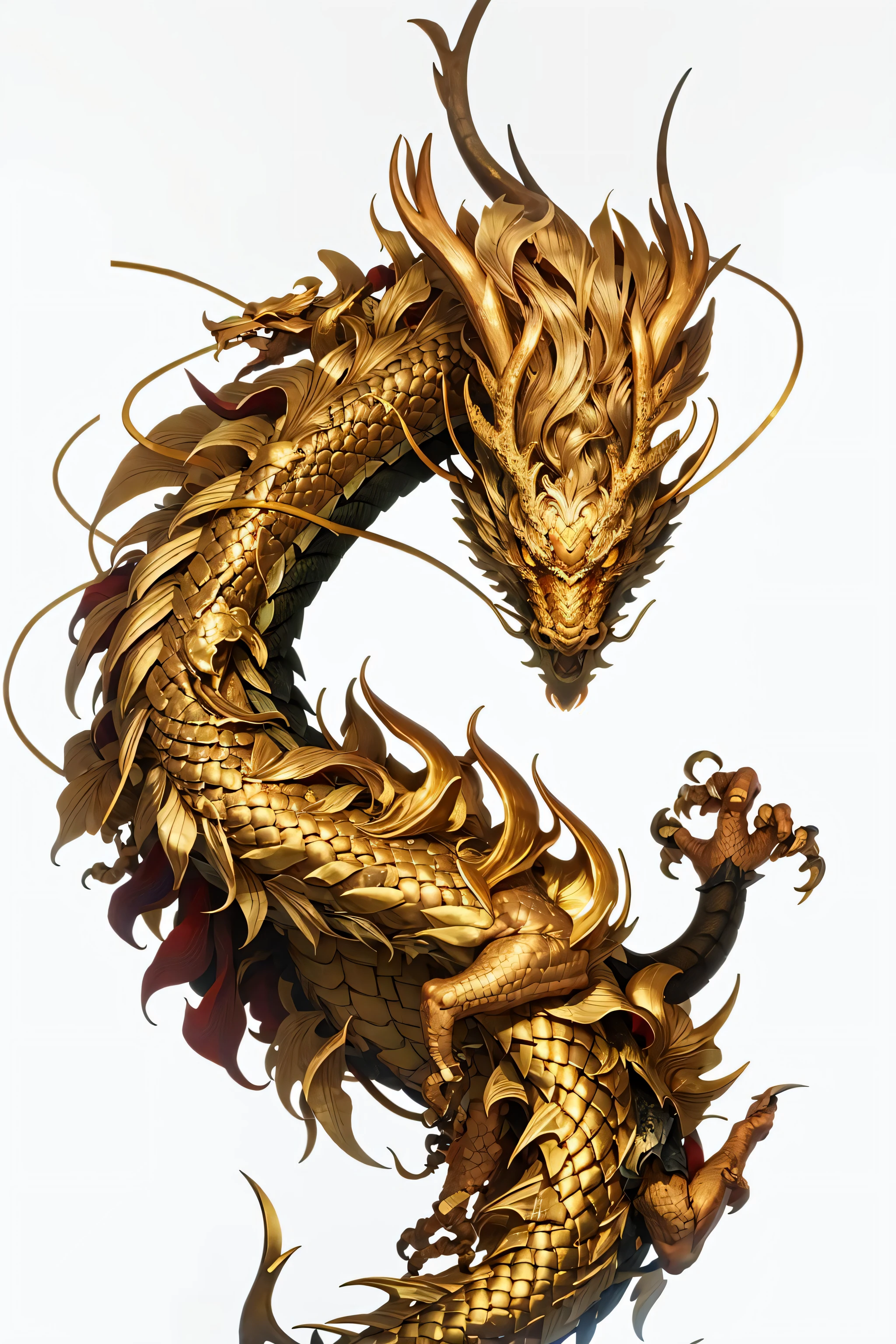 logo,masterpiece,(on a white background:1),golden chinese dragon, surrounded by gold dust,black flowers, trees,petals,wind,god,long wavy body,fangs,fantasy, mythical, high quality, highly detailed, masterpiece, epic,particles effect,dynamic effect,sun in the background