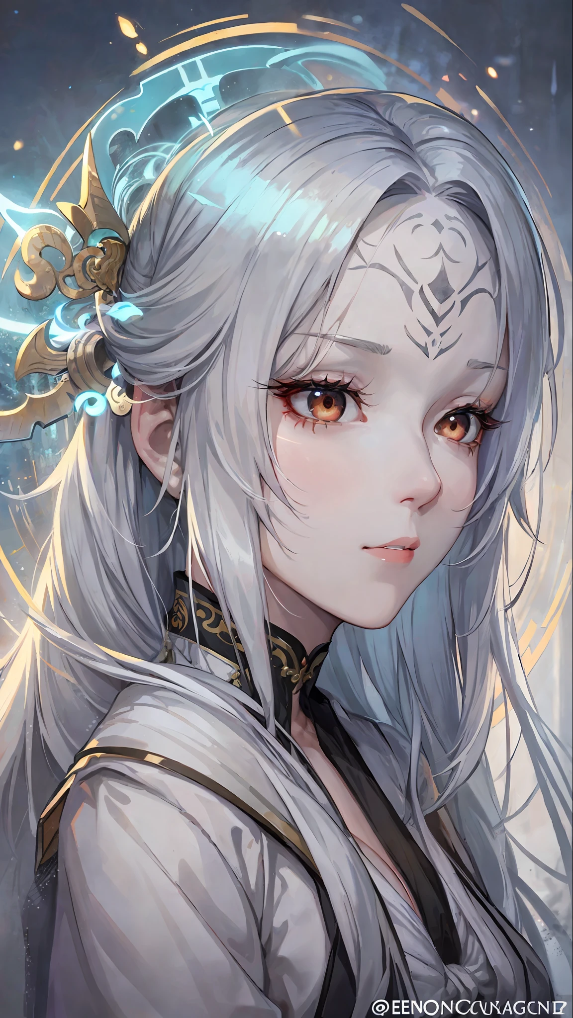 a close up of a woman with white hair and a white mask, beautiful character painting, guweiz, artwork in the style of guweiz, white haired deity, by Yang J, epic exquisite character art, stunning character art, by Fan Qi, by Wuzhun Shifan, guweiz on pixiv artstation