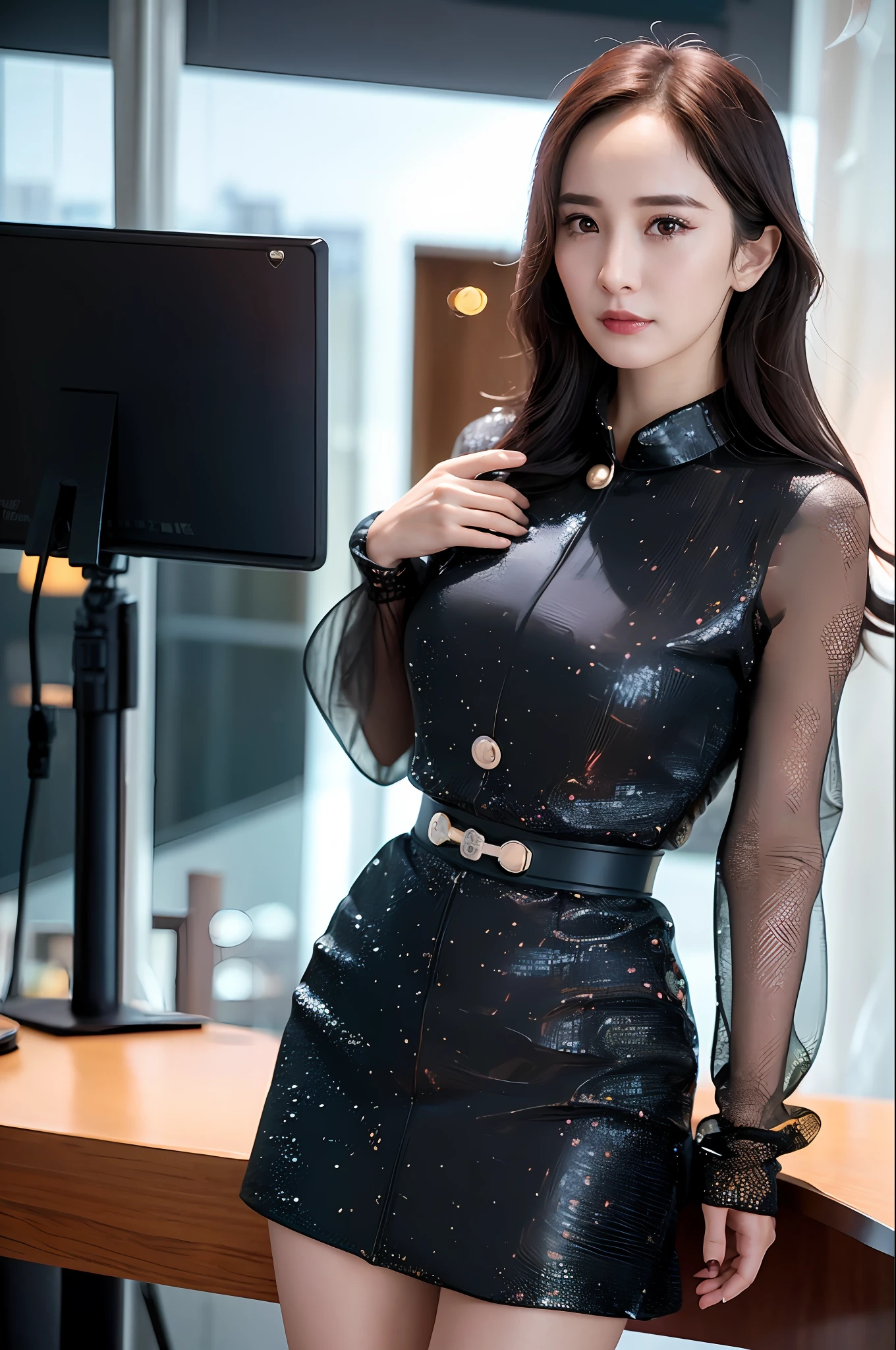 (Yang Mi), Rain, Wet, NSFW, Water Drops, City Lights, Detailed Face, Room, 1 Girl, (Red Eyes: 1.5), white_bodysuit, Tech Jacket, Black Gloves, pilot_suit, Dressed in Fashion-Avant-Garde Clothing, Blue Hair, Upper Body, Masterpiece, Best Quality, (Realistic, Photo Realistic: 1.3), (RAW Photo: 1.2), Extremely Detailed CG Unity 8k Wallpaper, Extremely Delicate Beautiful, Amazing, Fine Detail , official art, absurdity, incredibly ridiculous, huge file size, super detailed, extremely detailed, beautiful detailed girl, extremely detailed eyes and face, beautiful detail eyes, dynamic angle, wide angle, cinematic lighting, moody lighting, (ulzzang-6500-v1.1:0.7)(yang mi), 1 girl, standing on the street at night, very detailed face, upper body, dress,NSWF, (8K, best quality, Masterpieces: 1.2), (realistic photos taken in a dark studio), (medium full-body shot), NSFW, 1 Girl, Solo, Tits, (18 year old girl in the city), Beautiful Detail Face, Supermodel, (Fit body: 1.1), Pale skin, detailed Chignon hair, (realistic sparkling skin: 1.2), skin dents, ((sexy pose)), masterpiece, best quality, high resolution scanning, (Canon 5D, 50mm ZEISS lens photo), hourglass ratio, (8k Ultra HD, HDR, DF), (professional color grading), sharp focus, natural lighting, very long hair, hair bell, mole under mouth, Surrealism, Futurism, blind box toy style, Social realism, cinematic lighting, ray tracing, reflection light, f/16, Nikon, Sony FE GM, UHD, retina, masterpiece, ccurate, textured skin, anatomically correct, super detail, award winning, best quality, high details, high quality, highres, 4K, 8k, 16k