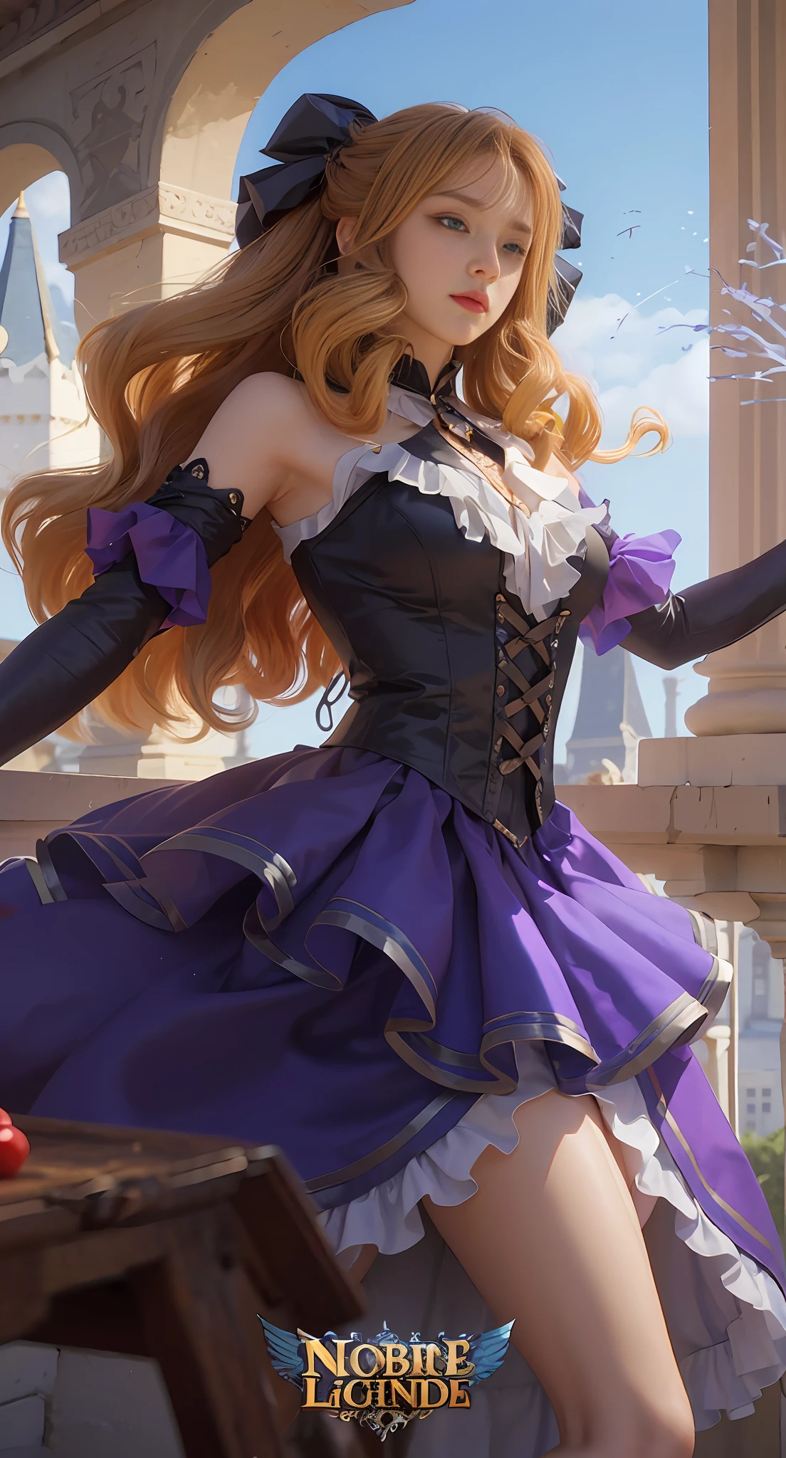 3D, 3 dimensional, realistic, perfect body, lifelike, long hair, black shirt, blue skirt, white skin, noble lady, both eyes looking to the right, wide eyes,