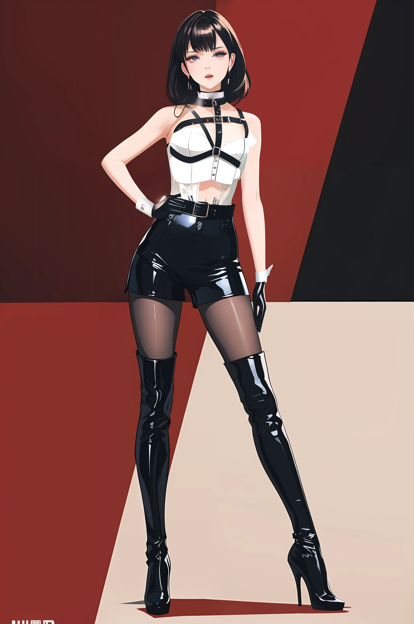 BDSM, slave, rubber, black corset, bondage, collar, NSFW
