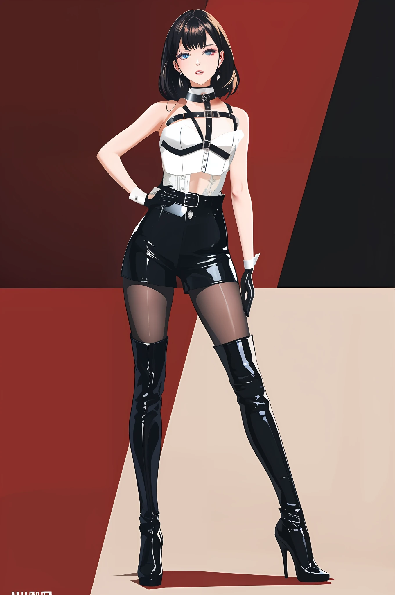 BDSM, slave, rubber, black corset, bondage, collar, NSFW