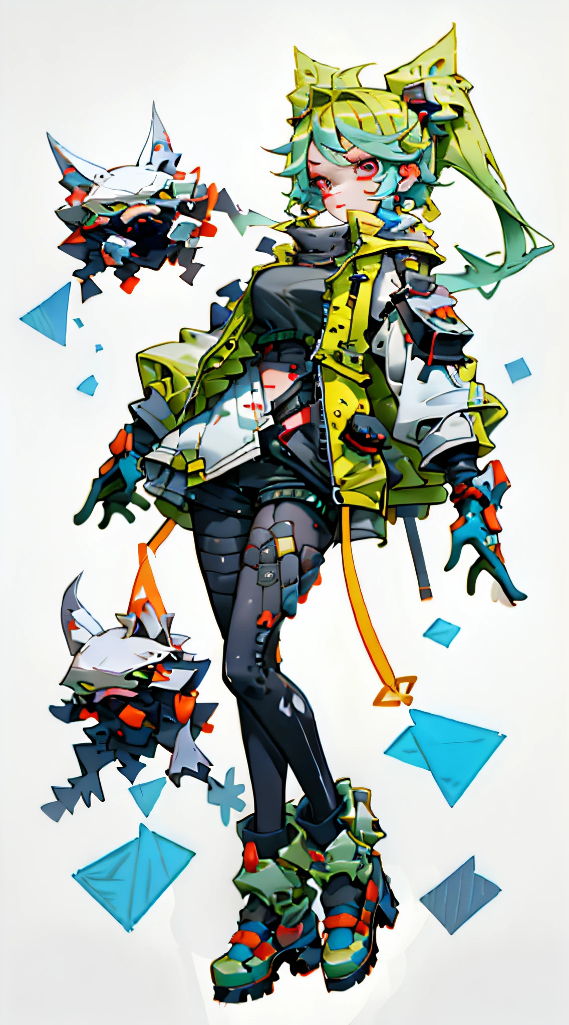 Symmetrical 3D rendering, full body shot of sexy girl, chaos and order