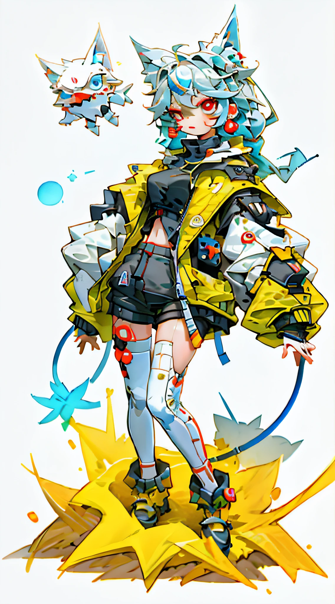 Symmetrical 3D rendering, full body shot of sexy girl, chaos and order