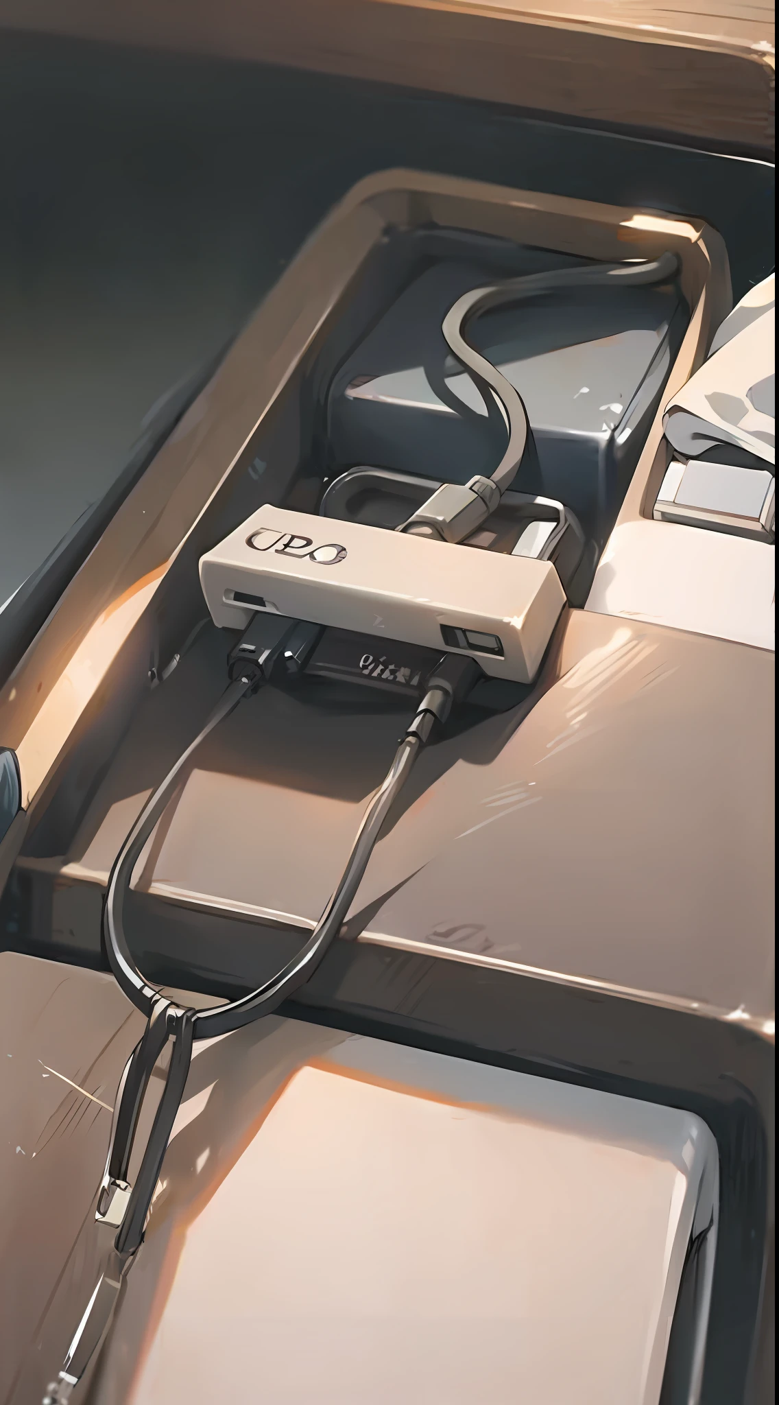 The USB stick is placed on the table A little close-up, give a close-up, with a little table decoration around it