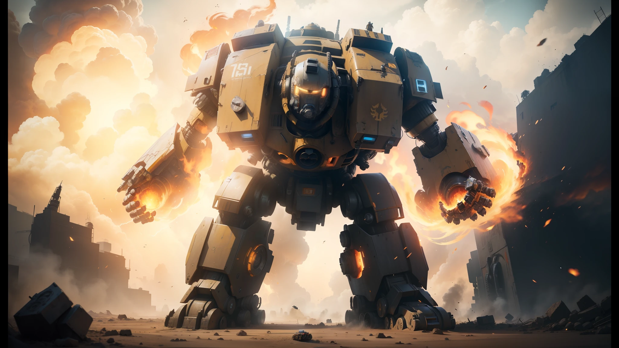 arafed robot with a huge body of fire and flames, battlefield 5, cinemascope panorama, high resolution print, fallout liberty prime, trench crusade, from transformers, colossus, chappie, bee, by Mac Conner, full - body - front - shot, battle-worn, netflix trese --auto --s2
