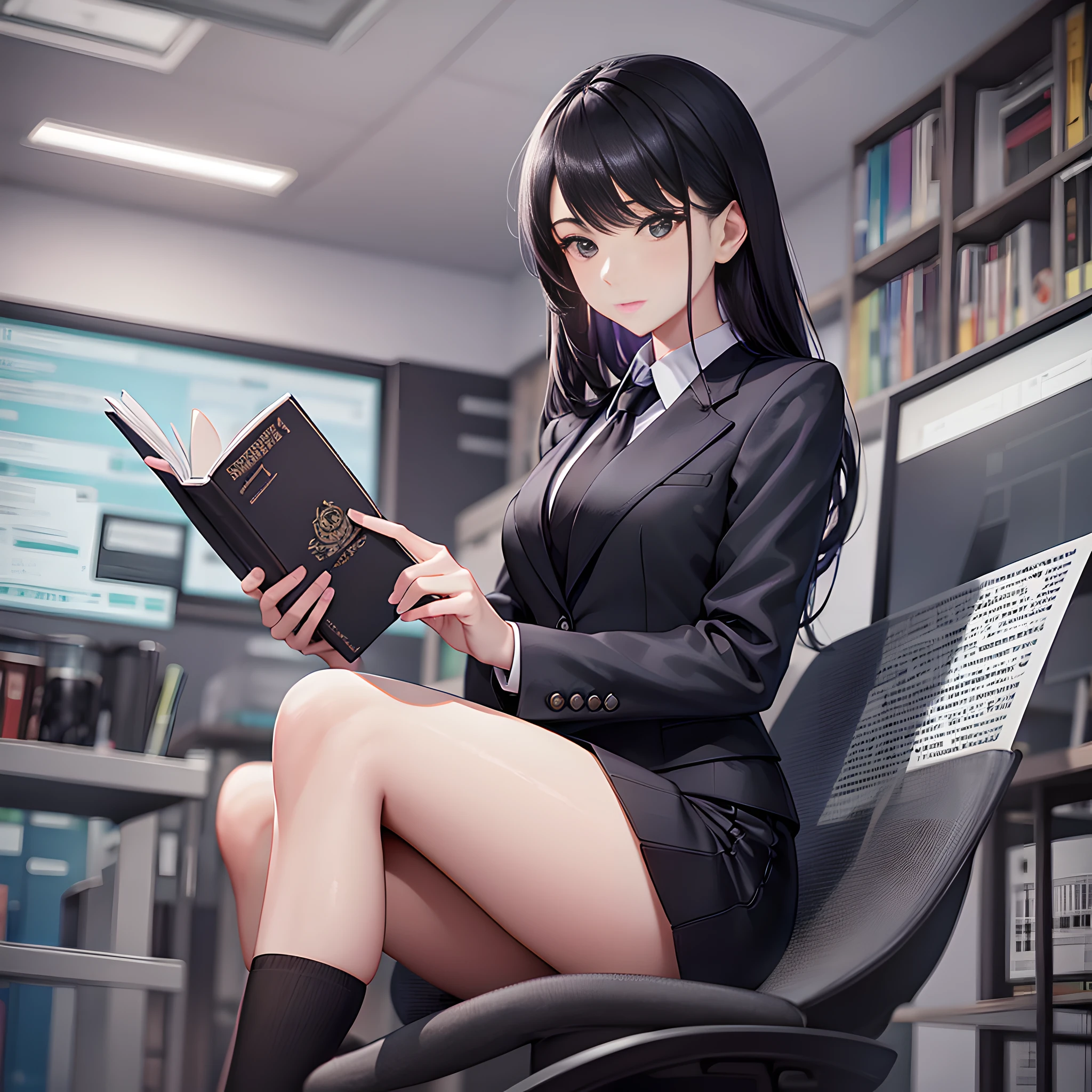 arafed asian woman in a black skirt suit reading a book, woman in business suit, woman in black business suit, female lawyer, professional image, girl in suit, wearing black business suit, girl in a suit, wearing a strict business suit, wearing a business suit, wearing business suit, teacher, lawyer suit, office clothes, in a business suit, business woman