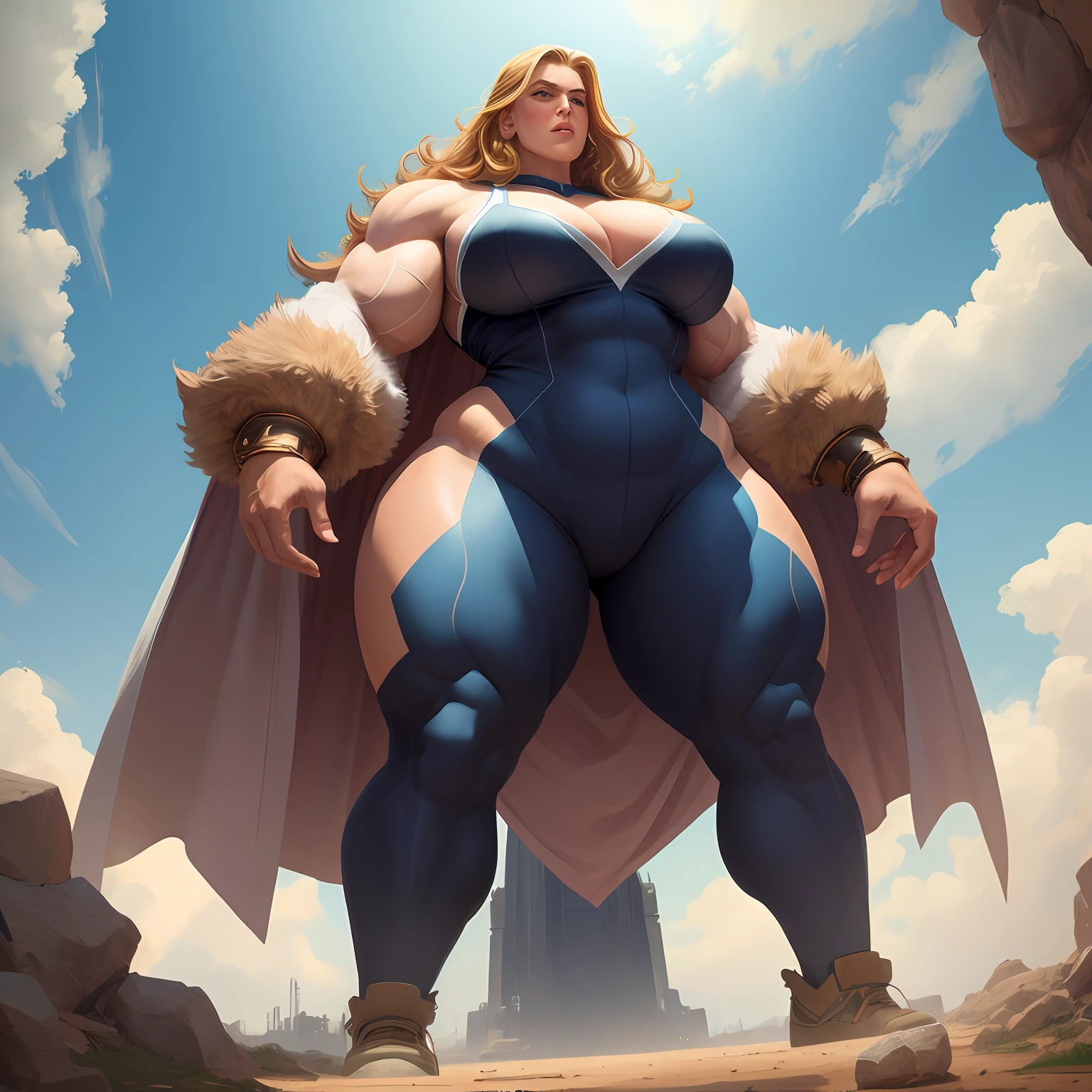 Gigantic woman, huge woman, muscular woman, towering over male, looking down