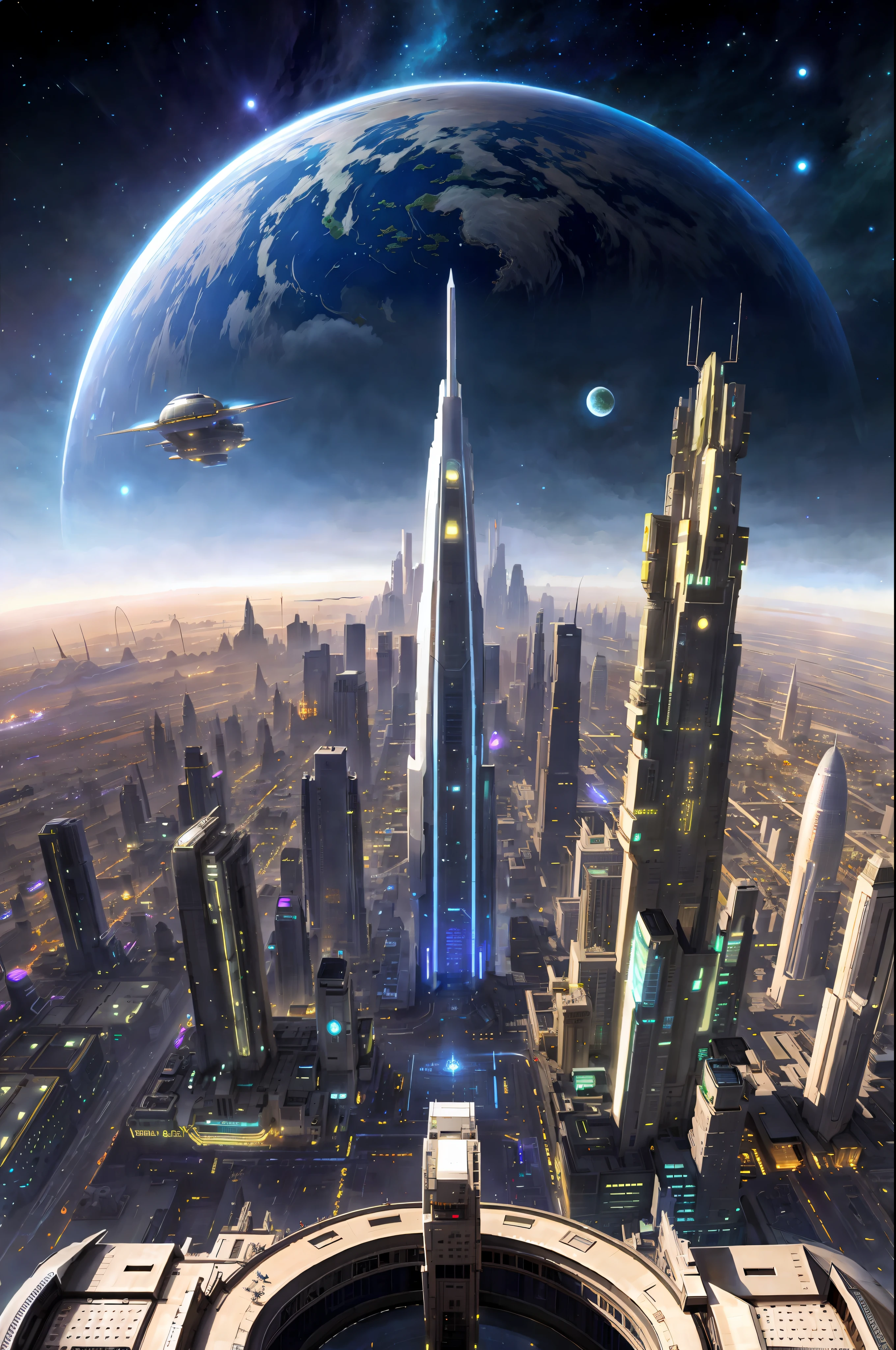 futuristic city with a futuristic spaceship flying over it, in fantasy sci - fi city, huge futuristic temple city, futuristic utopian metropolis, futuristic utopian city, otherwordly futuristic city, science fiction city, photo of futuristic cityscape, beautiful city of the future, futuristic city, futuristic cityscape, futuristic metropolis, futuristic utopia, futuristic utopian fantasy, sci fi city