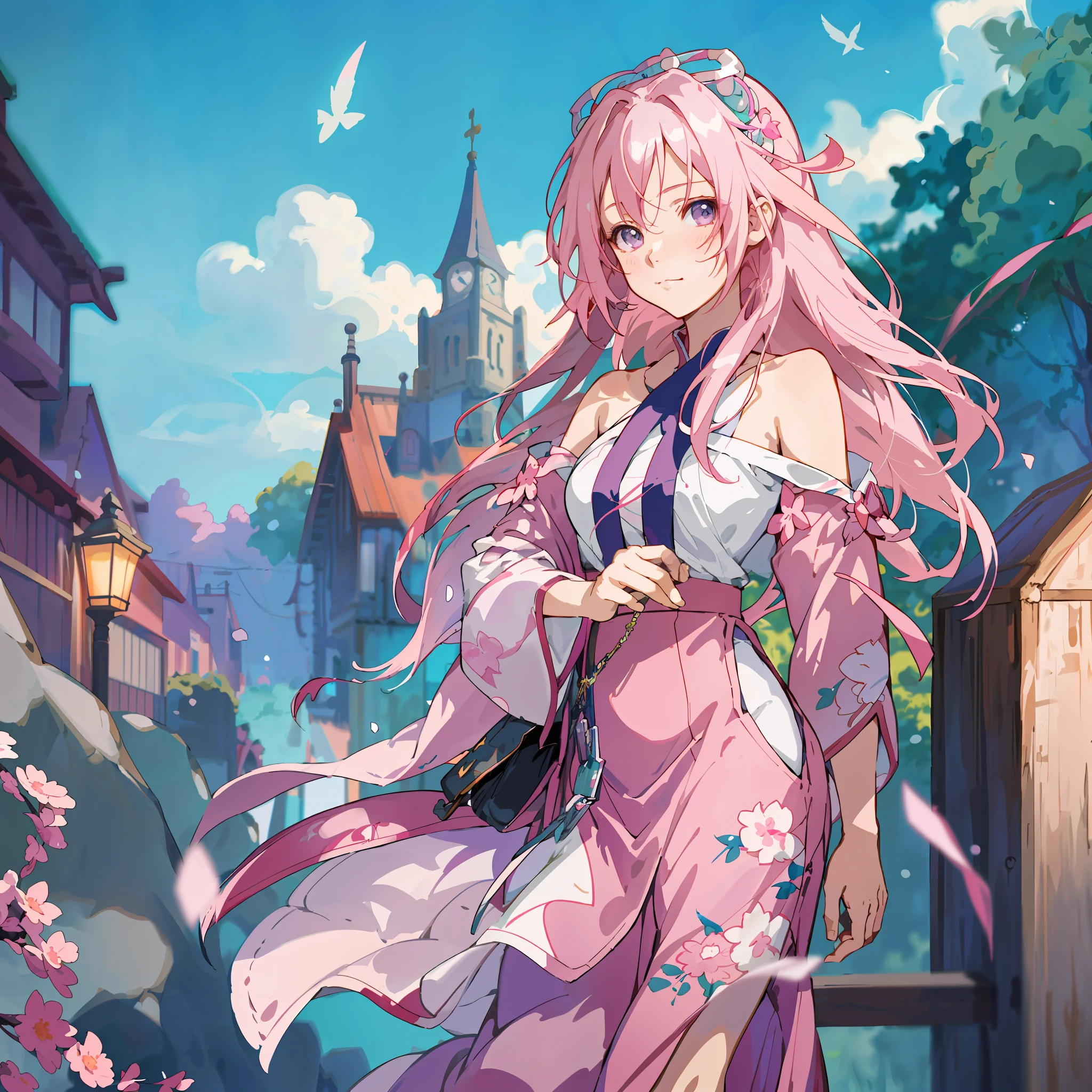 anime girl in a pink dress walking down a street, haruno sakura, cute anime waifu in a nice dress, beautiful anime portrait, trending on artstation pixiv, cushart krenz key art feminine, anime in fantasy style, anime fantasy illustration, beautiful anime girl, beautiful fantasy anime, anime girl with long hair, high quality anime artstyle