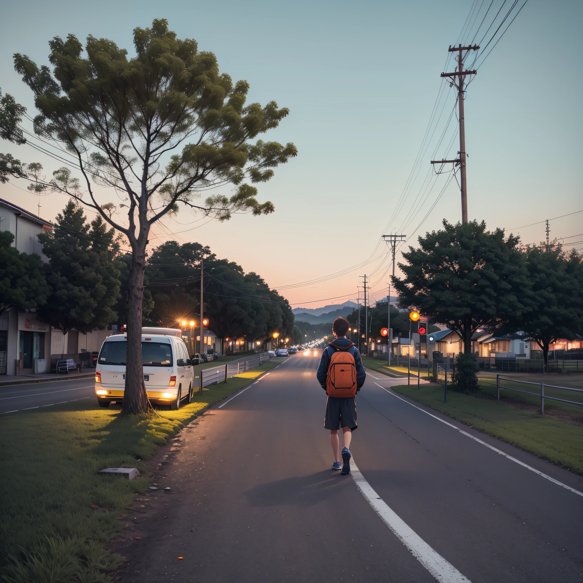 In the evening, a boy, walking on a country road, came a bicycle across the street and a supermarket around --auto --s2