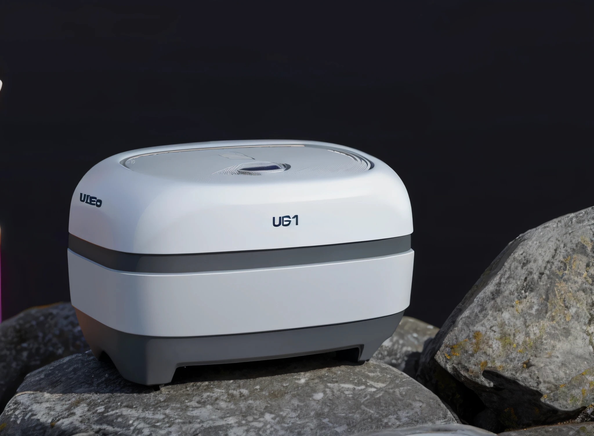 there is a picture of a small air purifier on a rock, portable generator, product introduction photo, 王琛, 8 k 1 5 0 mpx, 千 葉 雄 大, 12mpx, product introduction photos, official product image, product photo, listing image, ue 5, ue5 --auto --s2