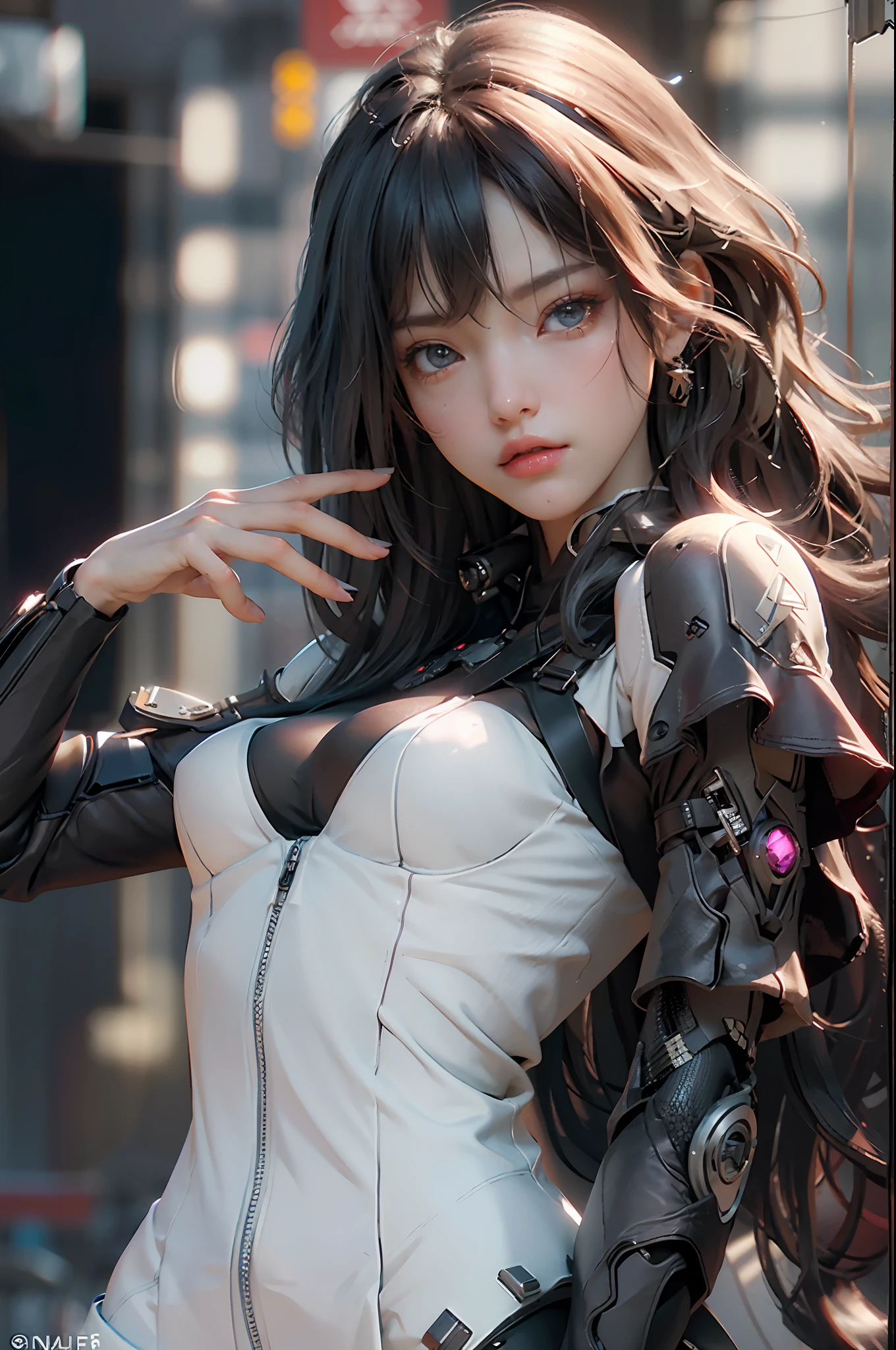 ((Best Quality)), ((Masterpiece)), (Details: 1.4), 3D, ((Square)), Perfect Face, ((Close-up of Face)), Perfect Fingers, Perfect Figure, A Beautiful Cyberpunk Female Image Facing Square, (Standing), (Upright), Action Pose, ((High Detail Skin, Visible Pores)), (Small Chest: 1.3), (Firearms), HDR (High Dynamic Range), Ray Tracing, NVIDIA RTX, Super-Resolution, Unreal 5, Subsurface Scattering, PBR Textures, Post-processing, Anisotropic Filtering, Depth of Field, Maximum Sharpness and Sharpness, Multi-layer Textures, Albedo and Highlight Mapping, Surface Shading, Accurate Simulation of Light-Material Interactions, Perfect Proportions, Octane Render, Bi-color Light, Large Aperture, Low ISO, White Balance, Rule of Thirds, 8K RAW,