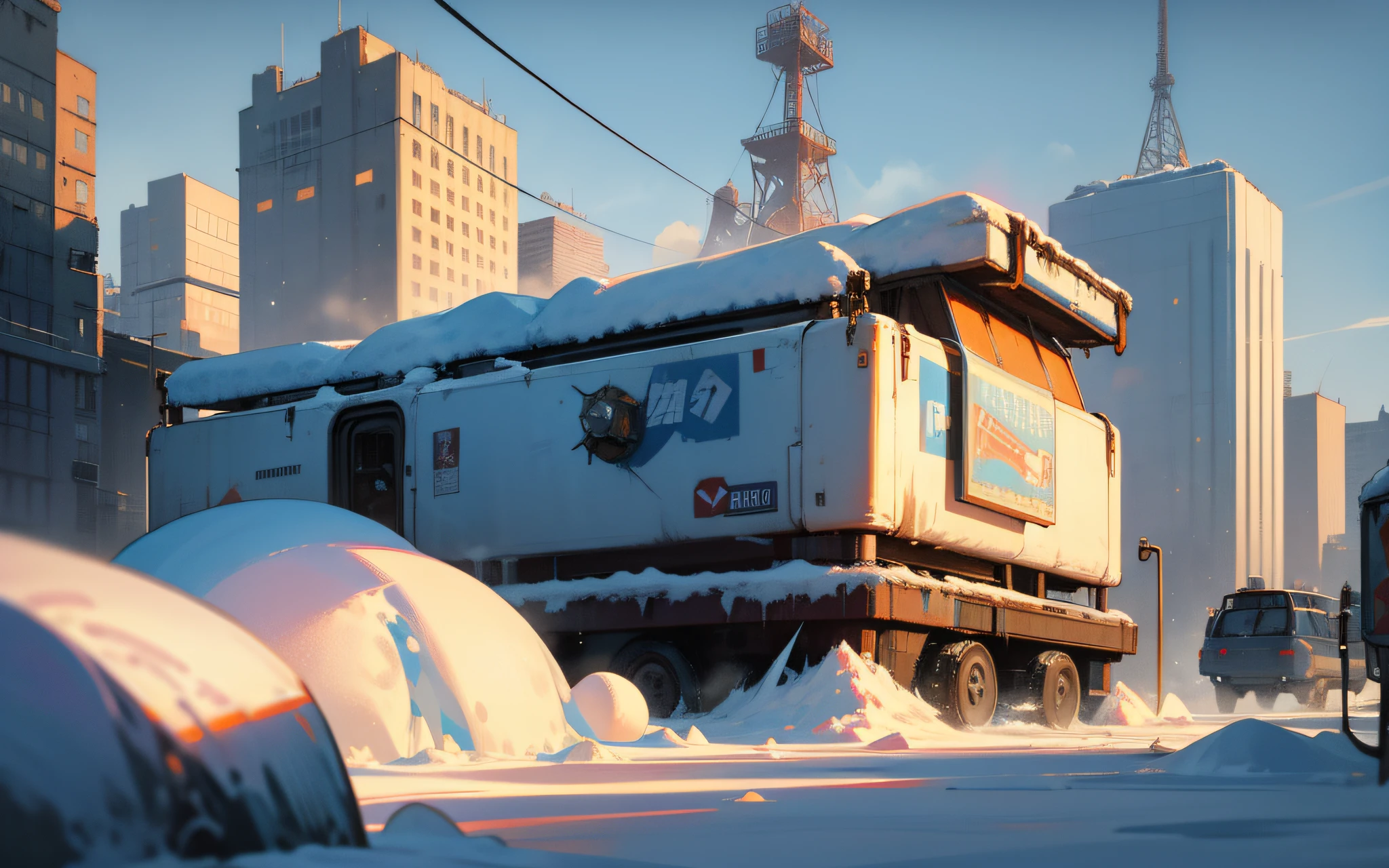Ice and snow scene, horizontal scene, game sideboard scene, retro cyberpunk style, steam age, parallel perspective, cyberpunk, ice scene, heads-up, retro