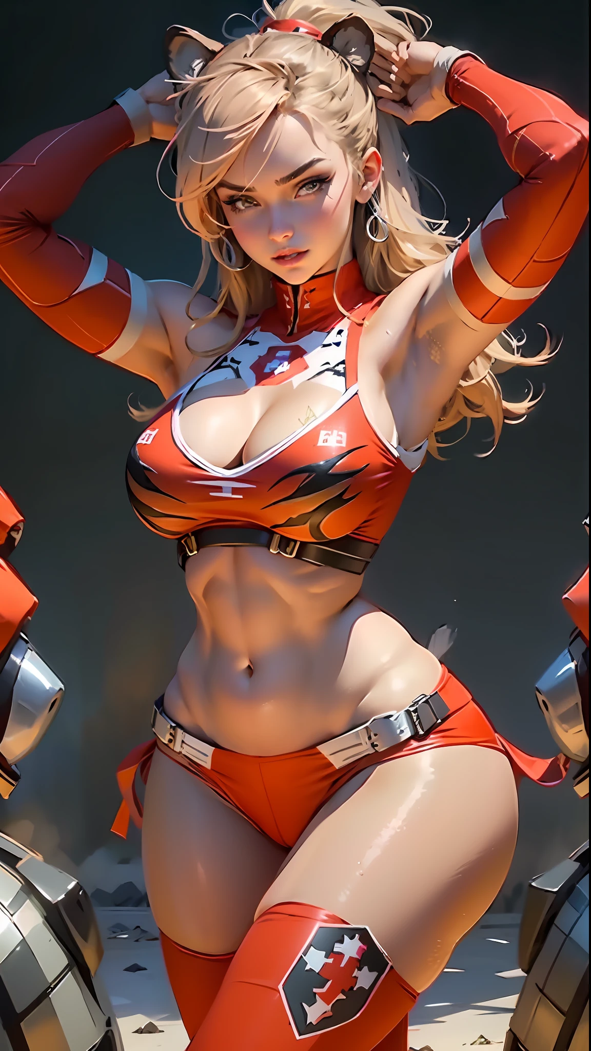 Beautiful woman with a well-defined body, role-playing using Swiss "Tigers" troops, wearing the costume of Swiss "Tigers" troops, big breasts, thin waist, plump buttocks