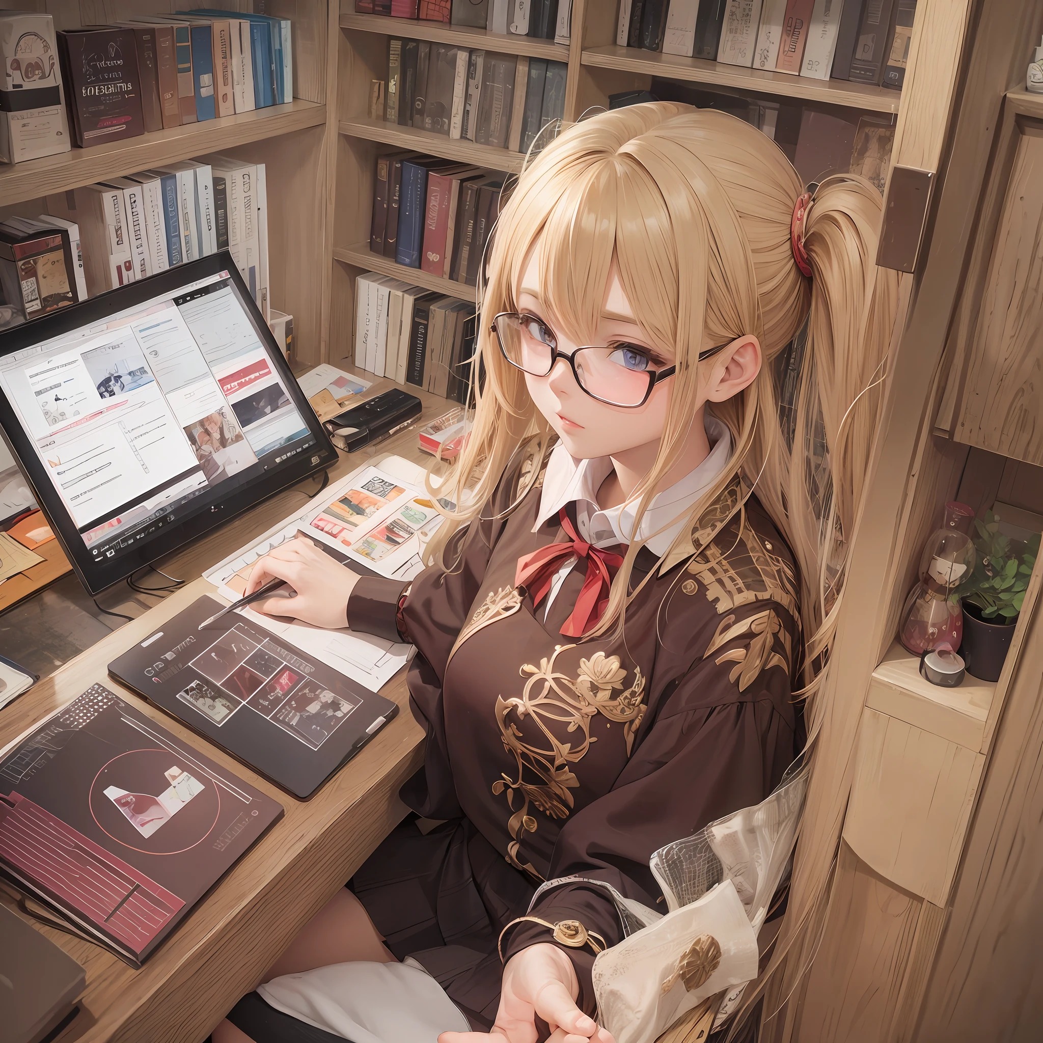 anime girl, blonde, brown, glasses, older sister