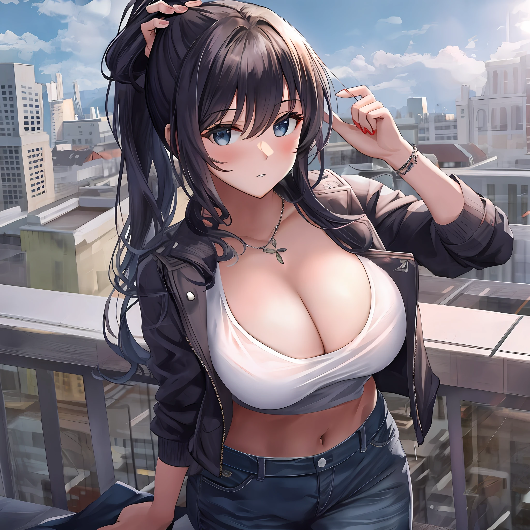 hand behind head, sexy pose, hand gripping hair