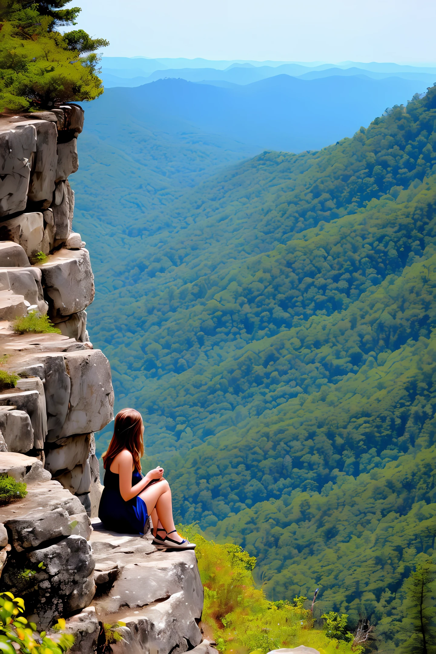 A picture of a girl with blue mountain