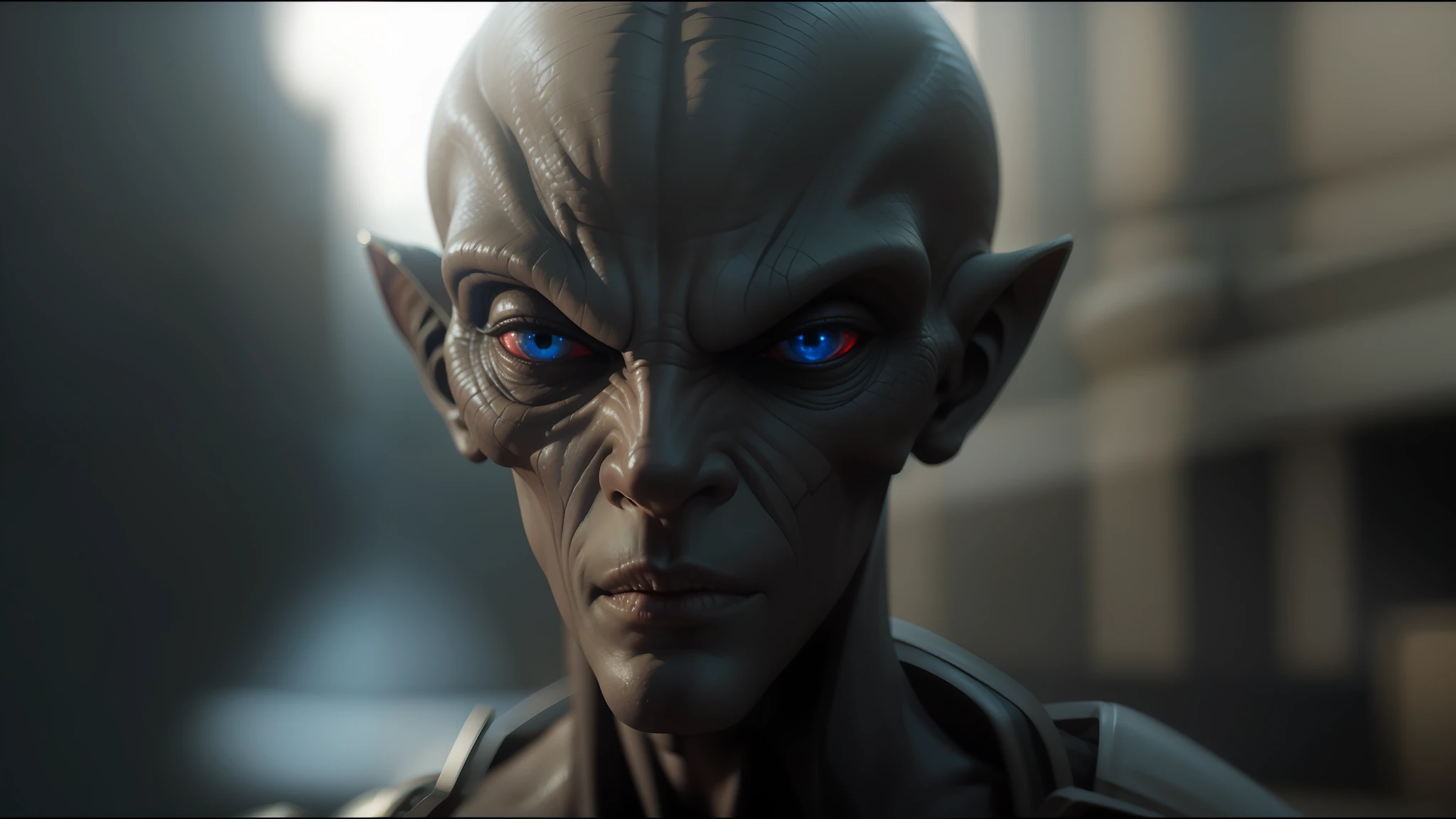 there is a close up of a man with a strange face, 3d octane cycle unreal engine 5, from the sandman netflix show, realistic alien, detailed face and body, the artist has used bright, necromorph, clean borders ; photorealistic, djinn, side view of a gaunt, alien woman, inspired by Vasily Andreevich Tropinin --auto --s2