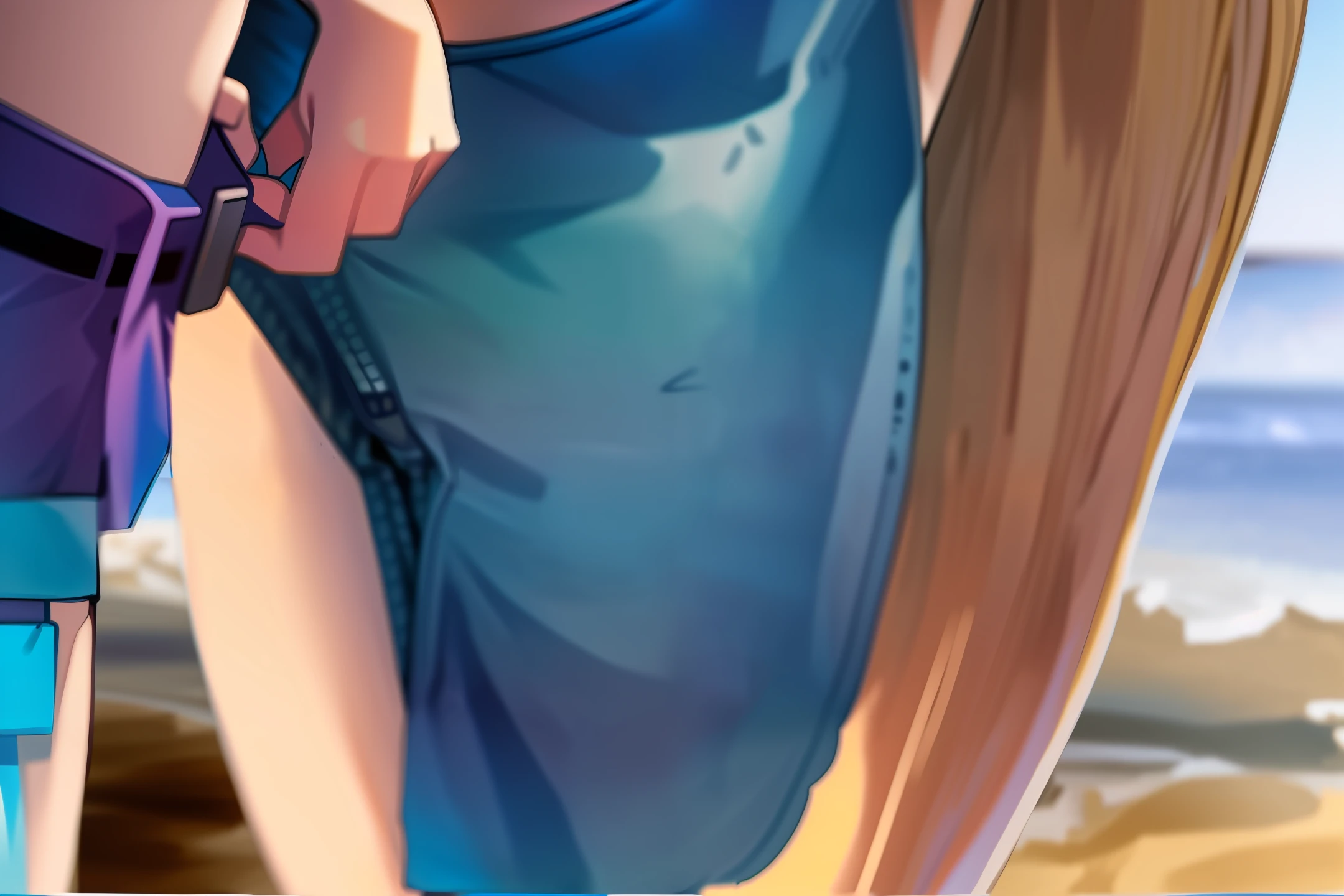Girl in a swimsuit Expression of distress Beach