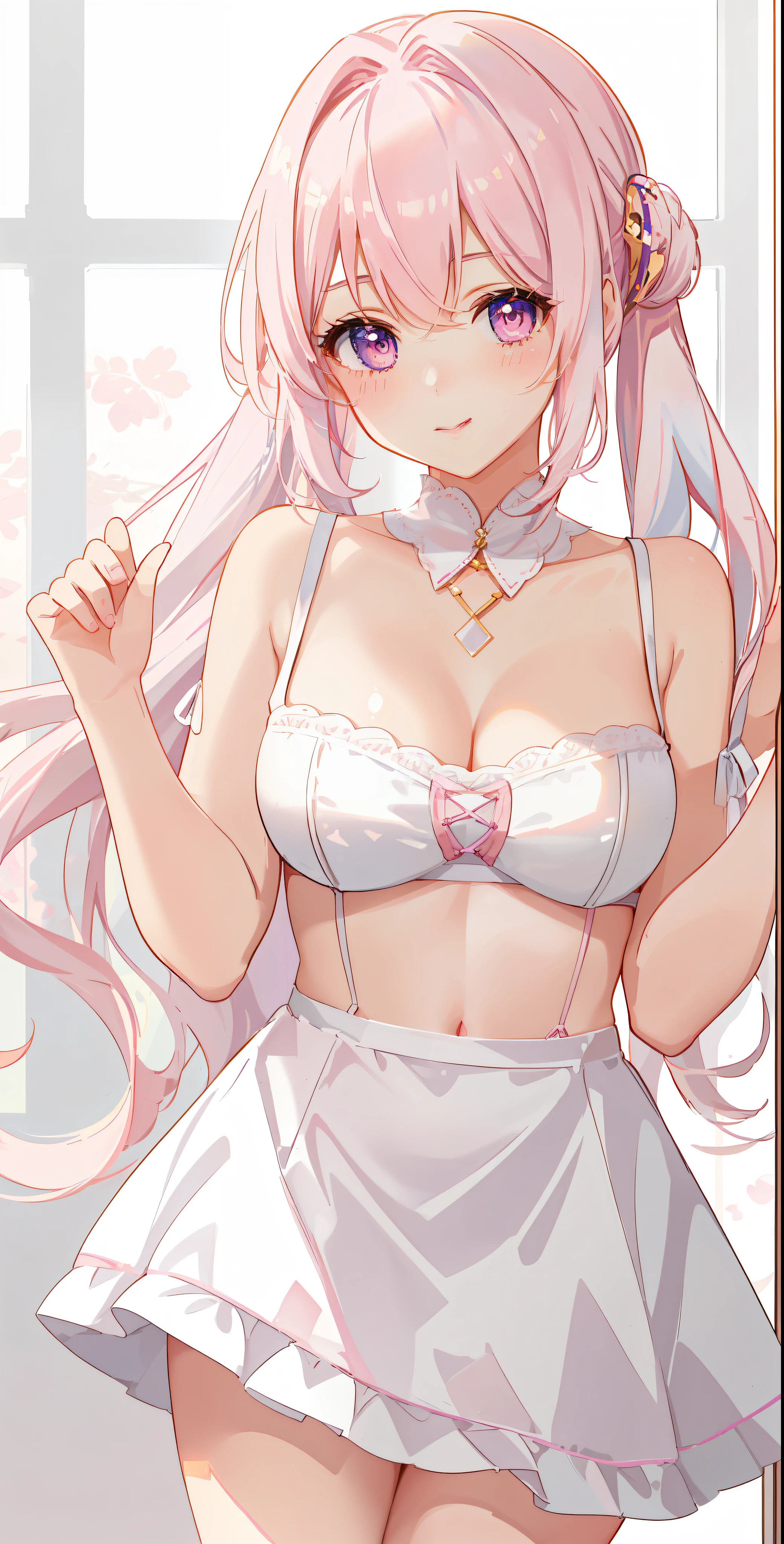 (descriptive: a cute girl, soft lighting, seductive pose, pink or white hair with colorful details), (masterpiece), (8k wallpaper CG UHD), (best artist), (best quality), (best luminosity), (best desinger), (best style)