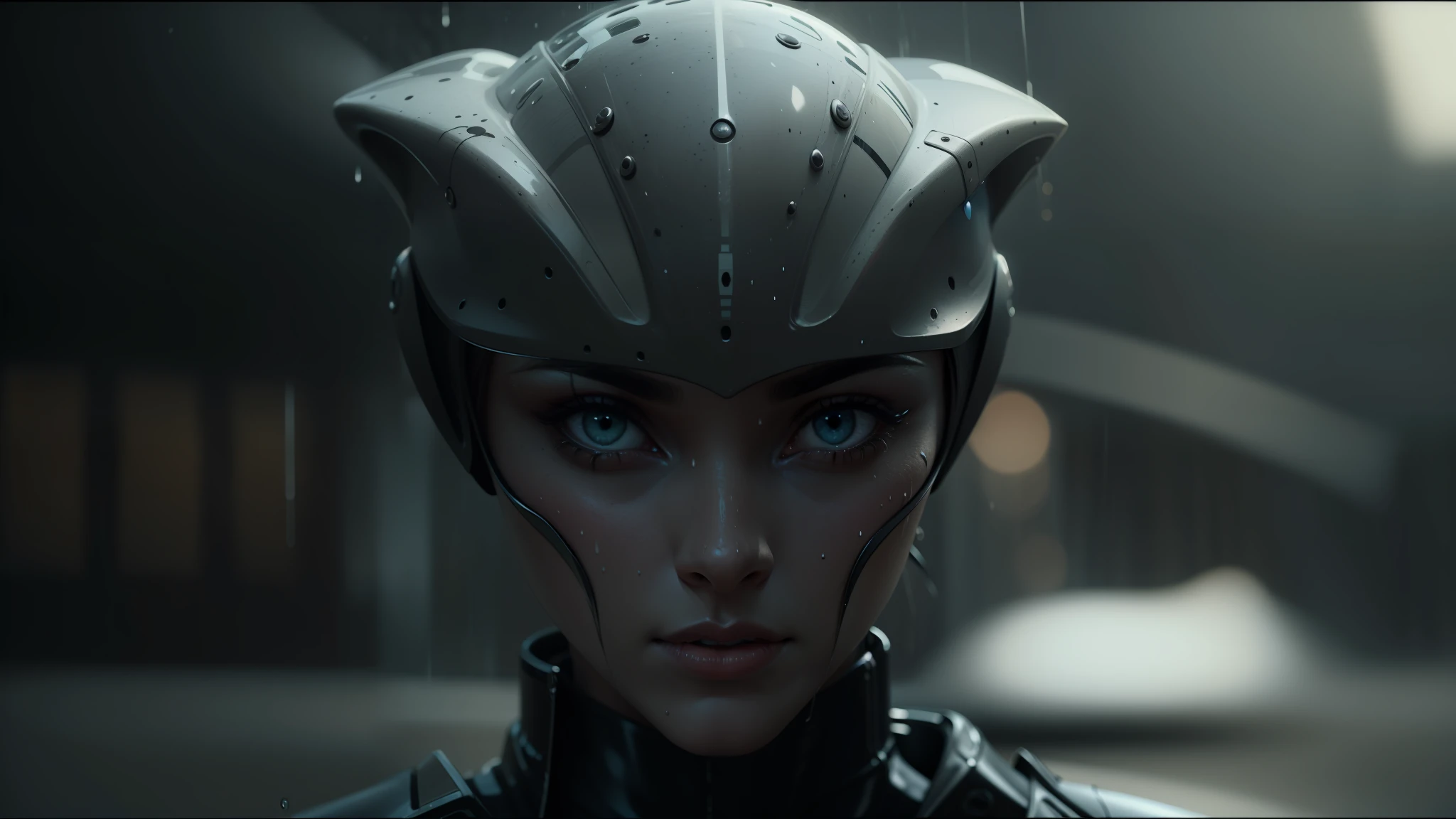 alien man in a wet suit with a helmet on in the rain, highly detailed vfx portrait, beautiful and elegant female elf, f1.8 anamorphic, an alien working on a computer, beautiful face + symmetry face, inspired by François Joseph Heim, still image from the movie, matriarchy, redshift, grey alien --auto --s2