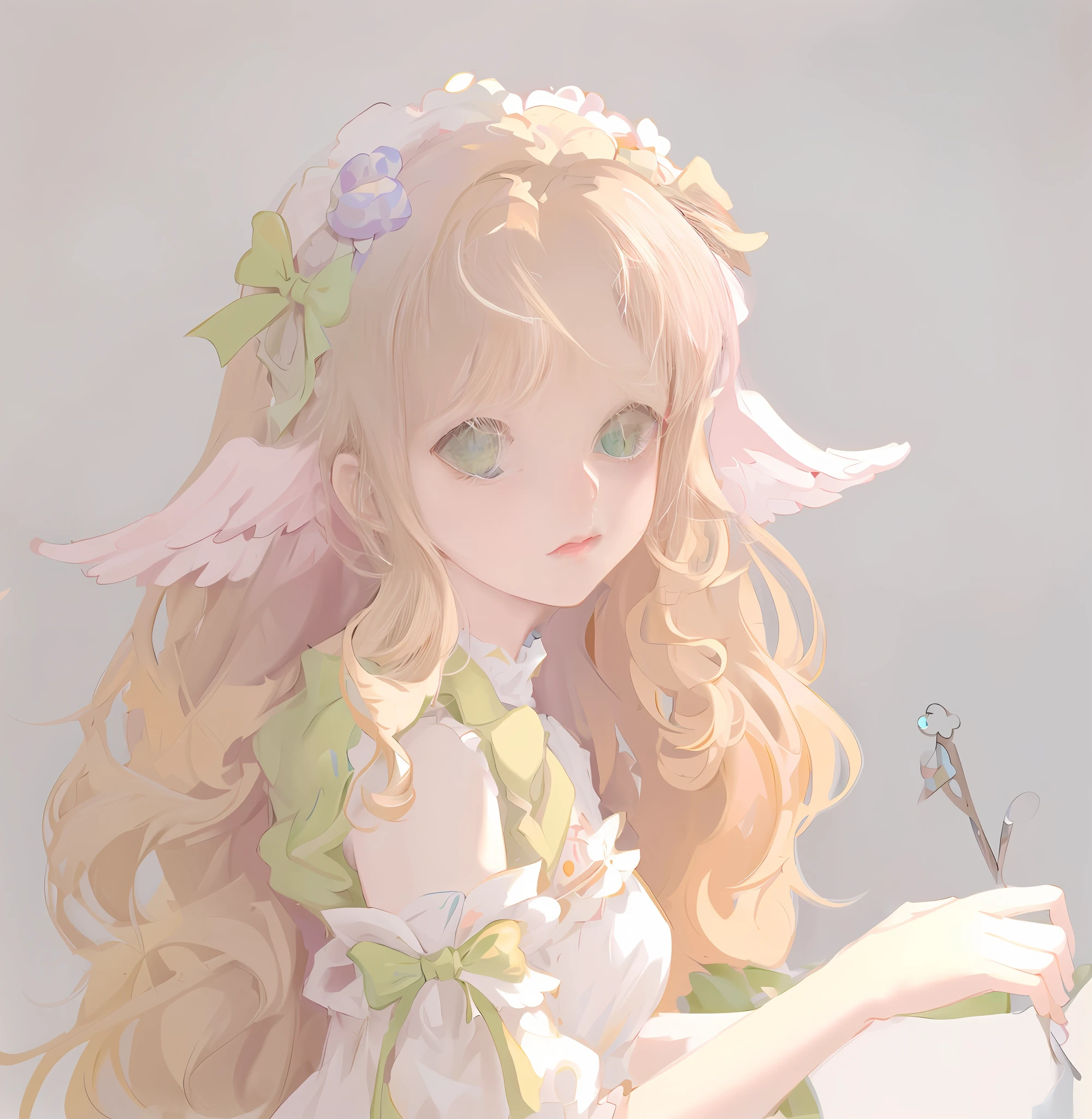anime girl with long blonde hair holding a scissors and a book, soft anime illustration, made with anime painter studio, loish and wlop, detailed fanart, digital art on pixiv, painted in anime painter studio, zerochan art, loli, kawaii realistic portrait, guweiz, anime artstyle, detailed digital anime art, digital anime illustration