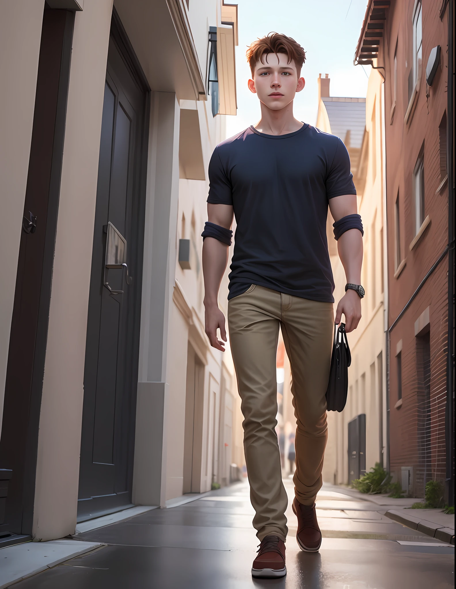 Tom Holland, 3d, realistic, straight standing, casual dress, taller, full body