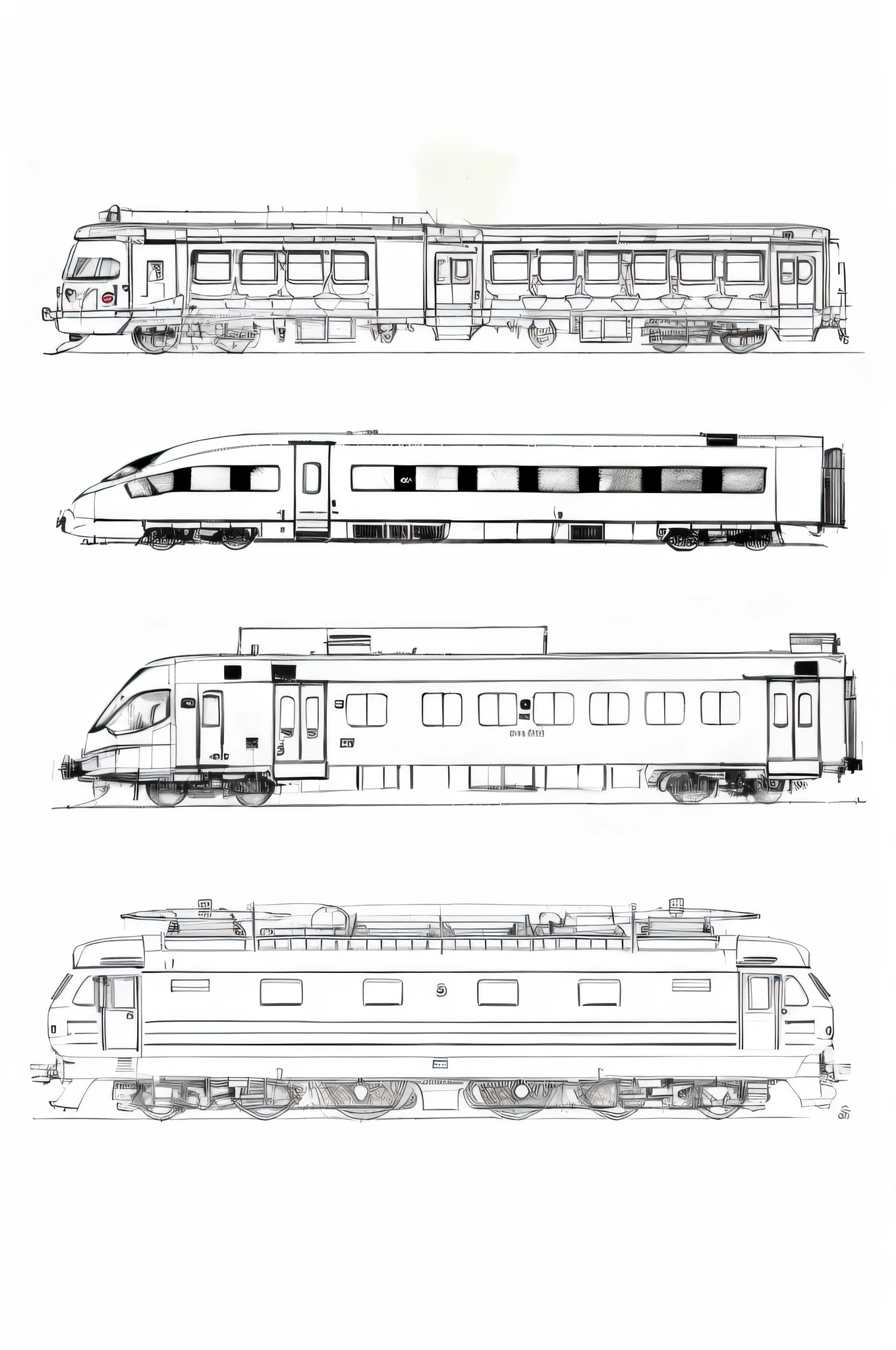 drawing of trains, schematically, sketch, structure of an electric train